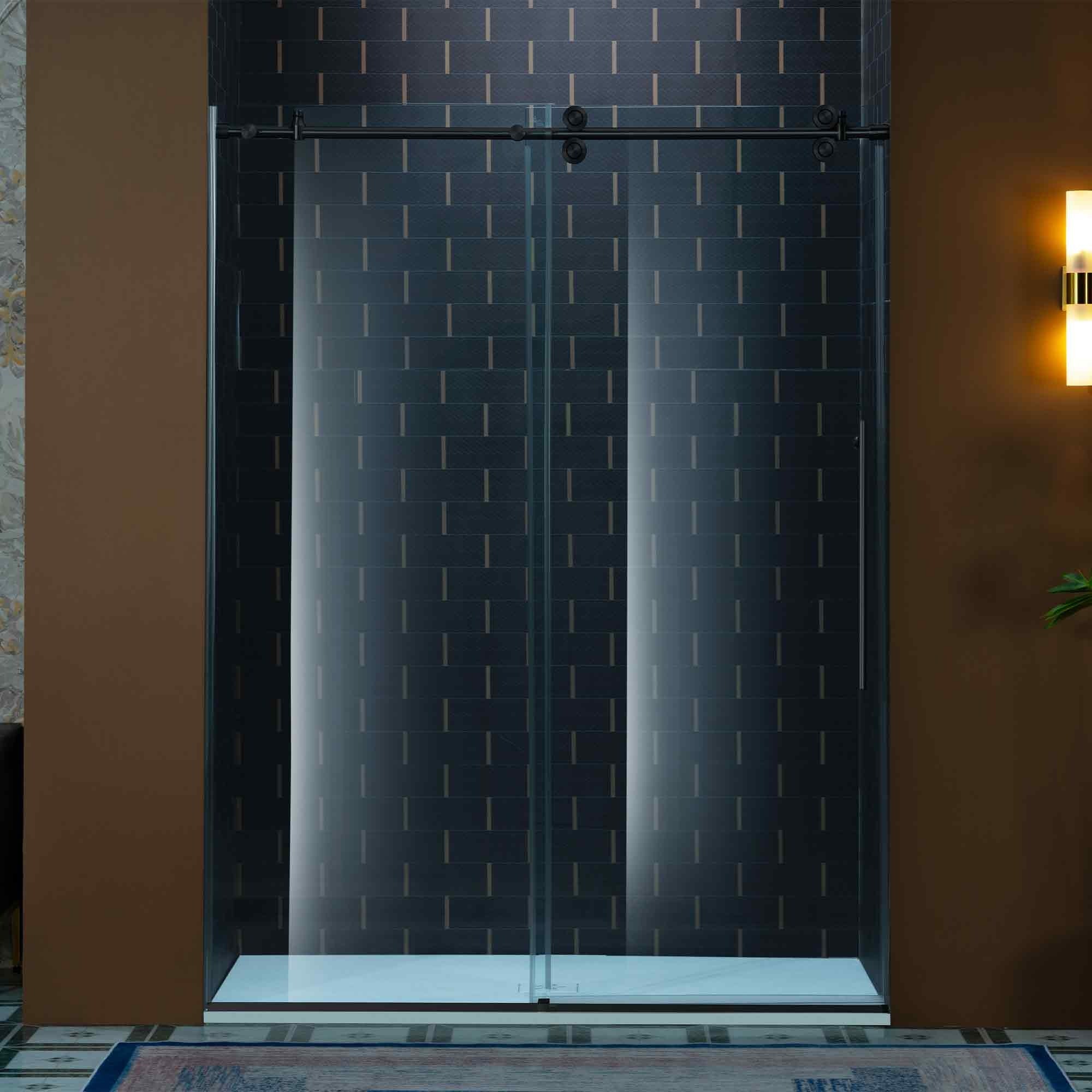 WOODBRIDGE Frameless Single Sliding Shower Door, 56-60" Width x 80"Height with 3/8"(10mm) Clear Tempered Glass, SEAZ-6080
