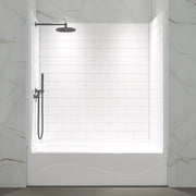 WOODBRIDGE 60 in. W x 32 in. D x 64 in. H 4-Piece Solid Surface Alcove Tub Wall Kit with Staggered Brick Pattern, Gloss White Finish,