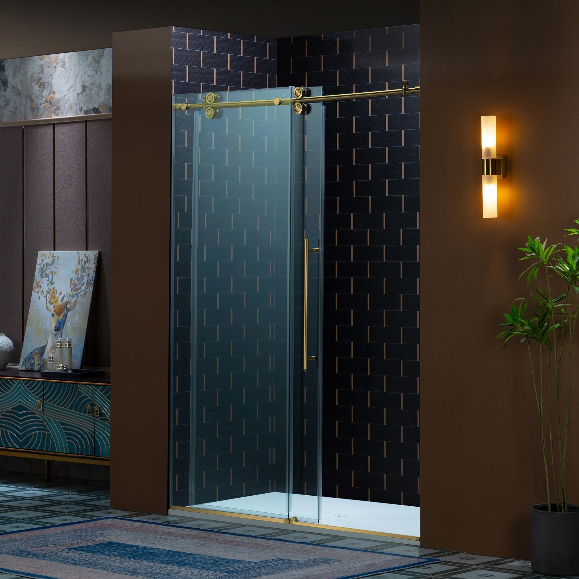 WOODBRIDGE Frameless Single Sliding Shower Door, 56-60" Width x 80"Height with 3/8"(10mm) Clear Tempered Glass, SEAZ-6080