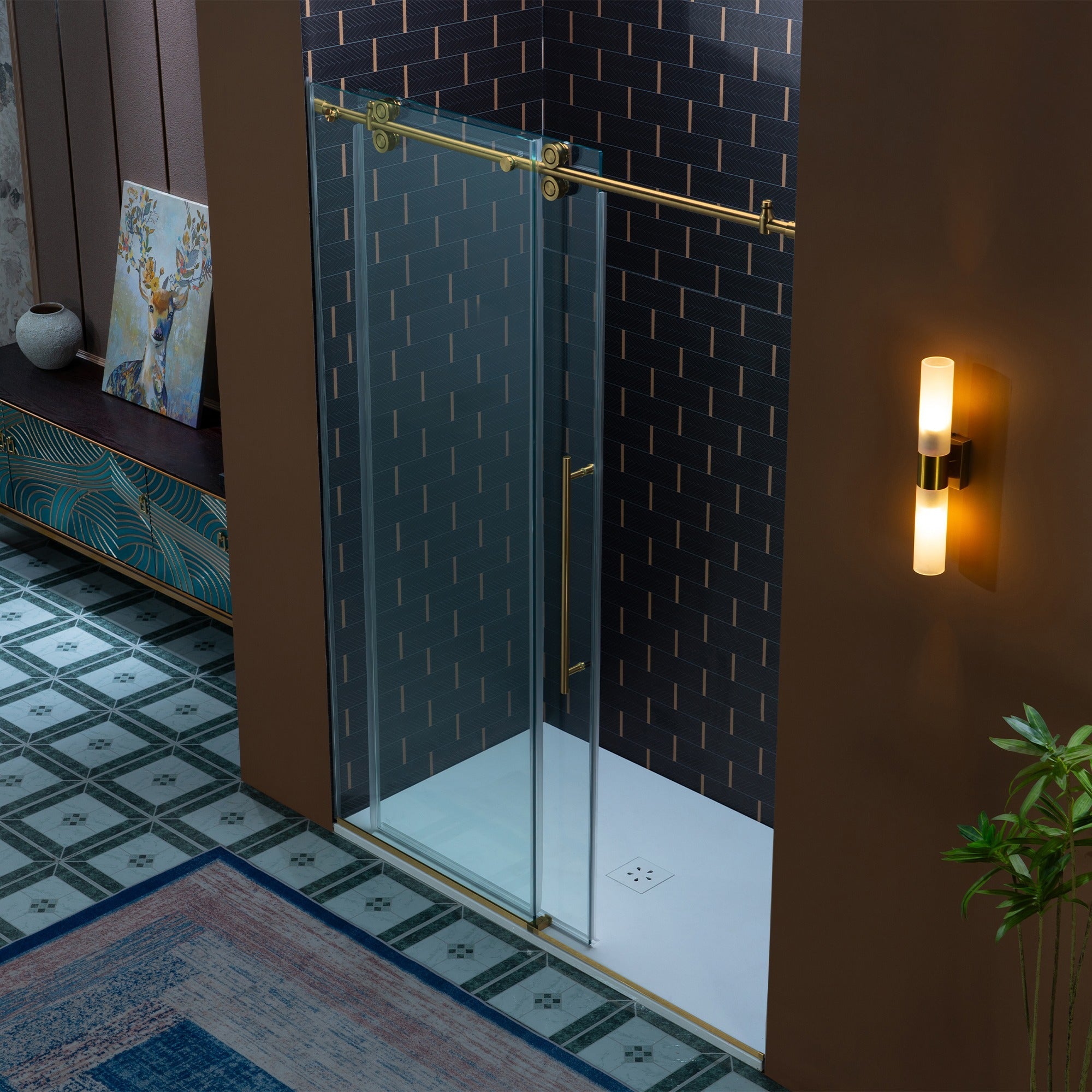 WOODBRIDGE Frameless Single Sliding Shower Door, 56-60" Width x 80"Height with 3/8"(10mm) Clear Tempered Glass, SEAZ-6080