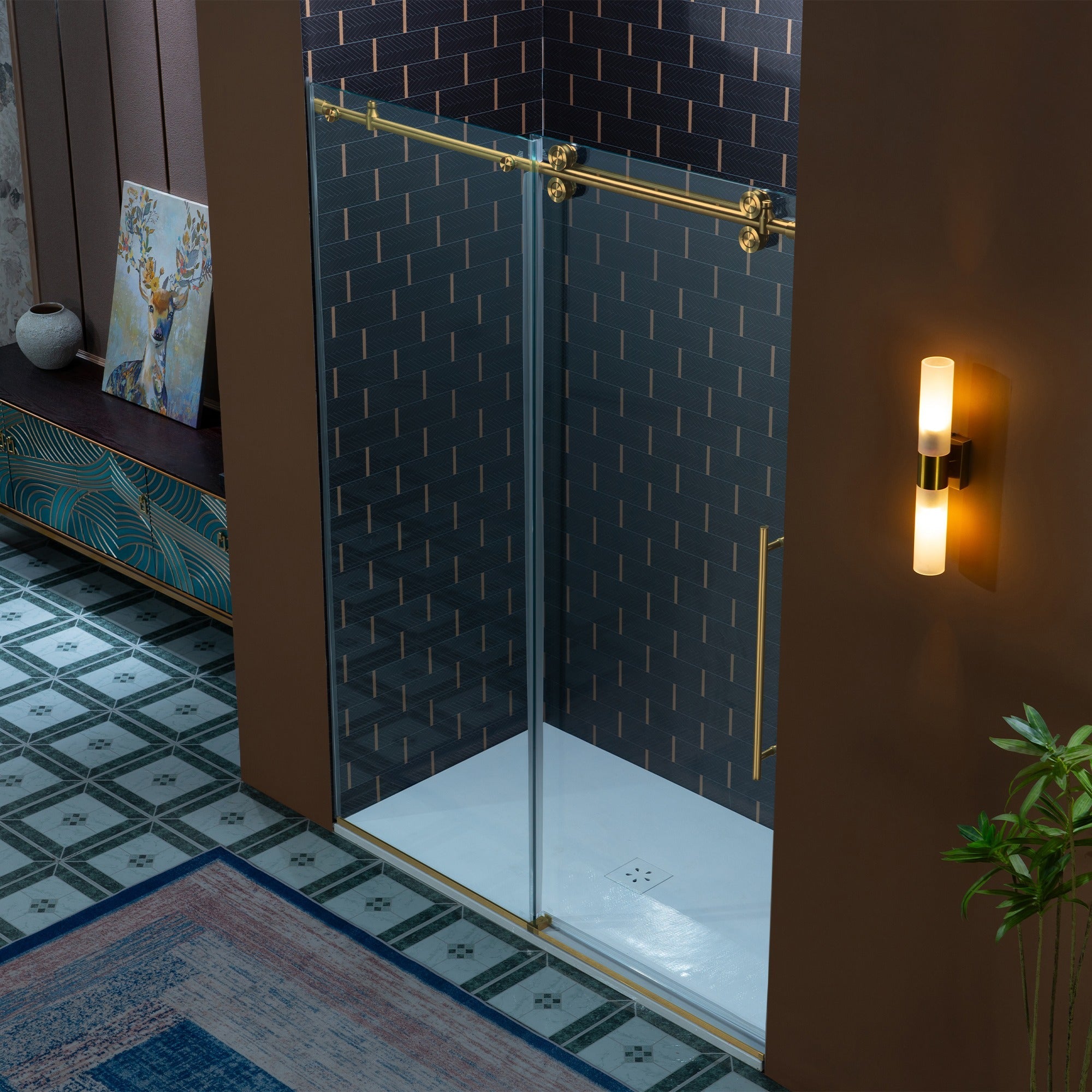WOODBRIDGE Frameless Single Sliding Shower Door, 56-60" Width x 80"Height with 3/8"(10mm) Clear Tempered Glass, SEAZ-6080
