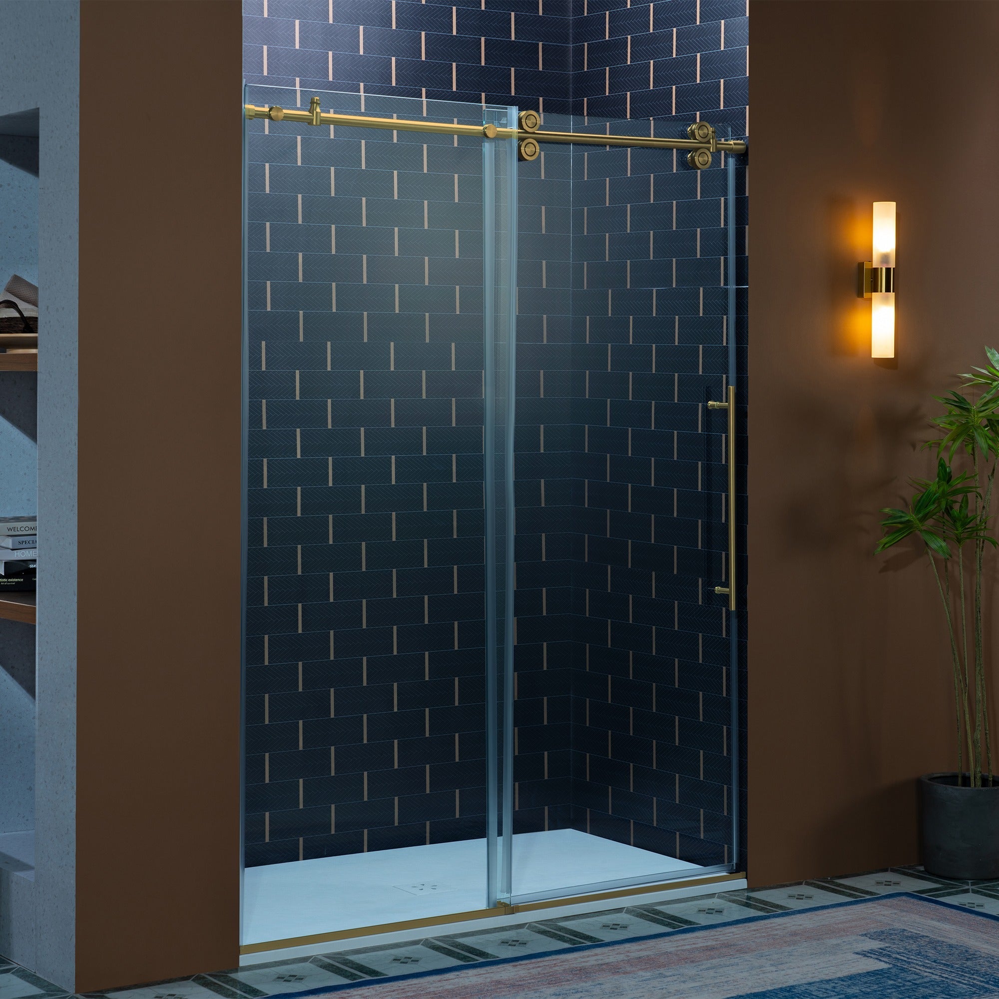 WOODBRIDGE Frameless Single Sliding Shower Door, 56-60" Width x 80"Height with 3/8"(10mm) Clear Tempered Glass, SEAZ-6080