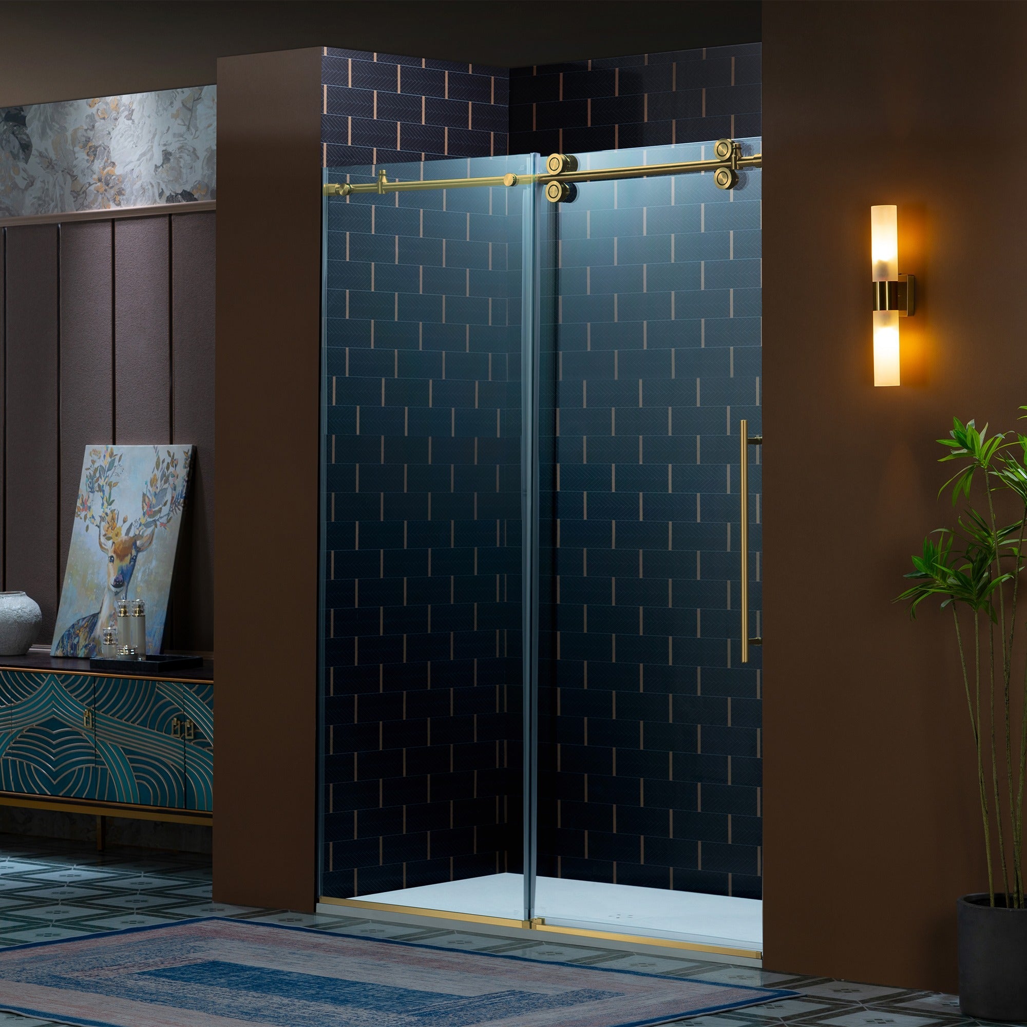 WOODBRIDGE Frameless Single Sliding Shower Door, 56-60" Width x 80"Height with 3/8"(10mm) Clear Tempered Glass, SEAZ-6080