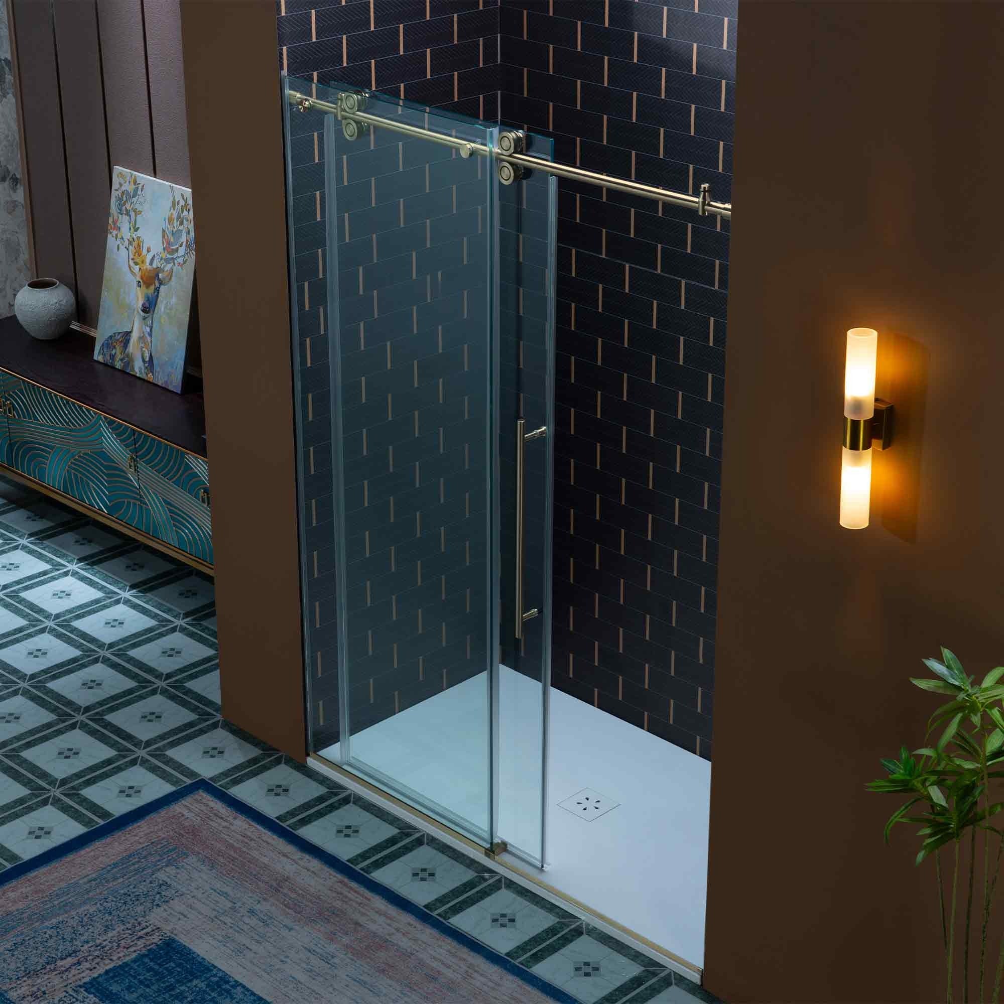 WOODBRIDGE Frameless Single Sliding Shower Door, 56-60" Width x 80"Height with 3/8"(10mm) Clear Tempered Glass, SEAZ-6080