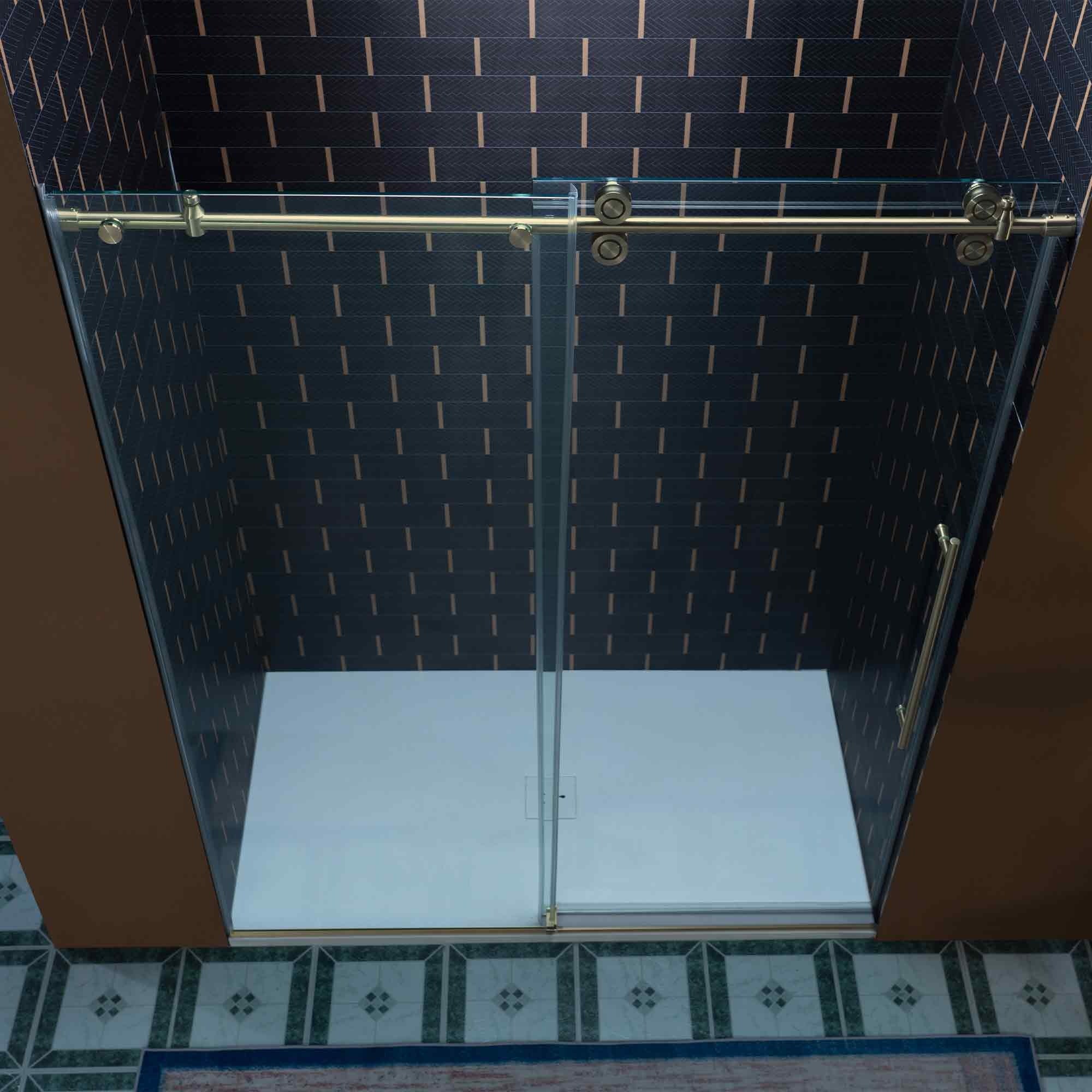 WOODBRIDGE Frameless Single Sliding Shower Door, 56-60" Width x 80"Height with 3/8"(10mm) Clear Tempered Glass, SEAZ-6080