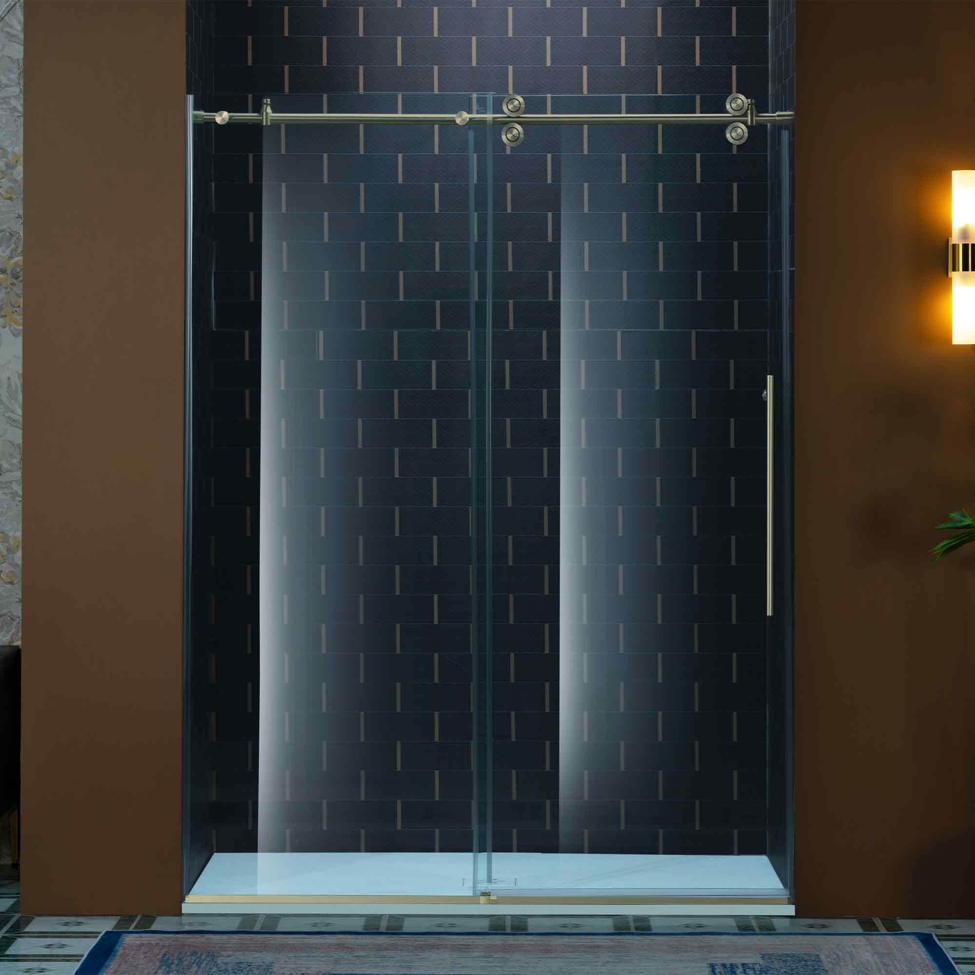 WOODBRIDGE Frameless Single Sliding Shower Door, 56-60" Width x 80"Height with 3/8"(10mm) Clear Tempered Glass, SEAZ-6080