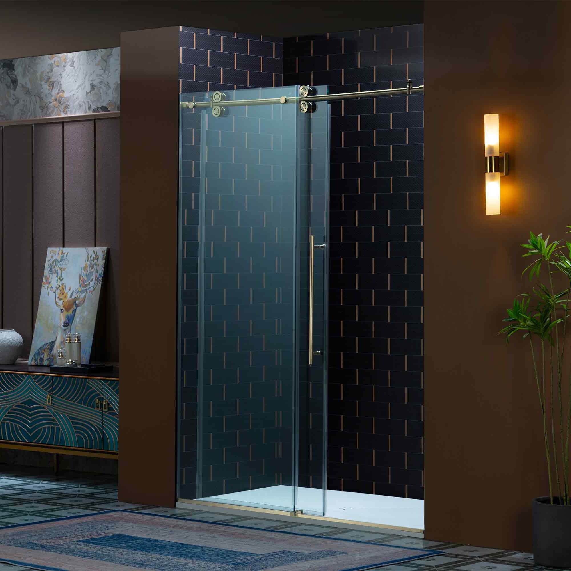 WOODBRIDGE Frameless Single Sliding Shower Door, 56-60" Width x 80"Height with 3/8"(10mm) Clear Tempered Glass, SEAZ-6080