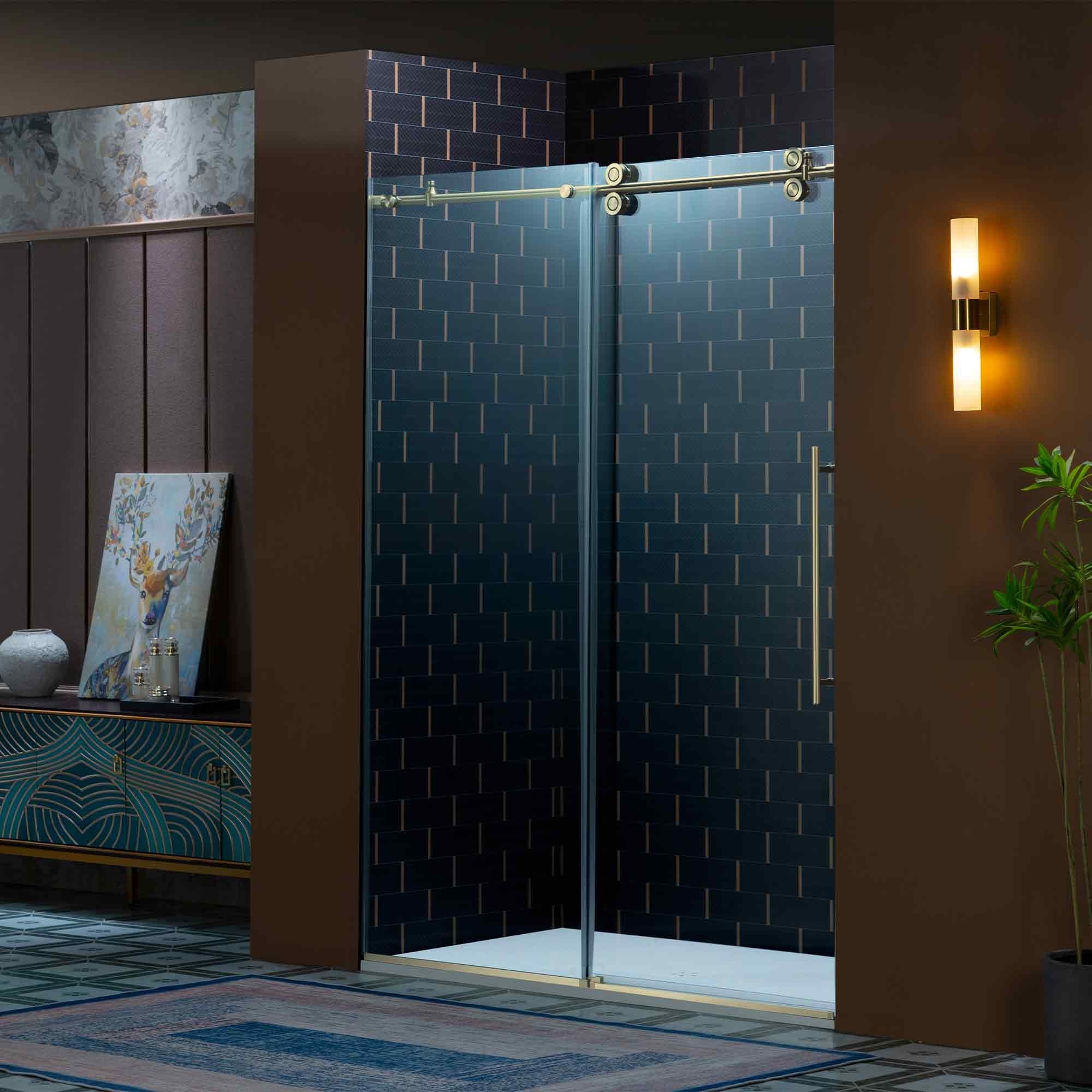WOODBRIDGE Frameless Single Sliding Shower Door, 56-60" Width x 80"Height with 3/8"(10mm) Clear Tempered Glass, SEAZ-6080