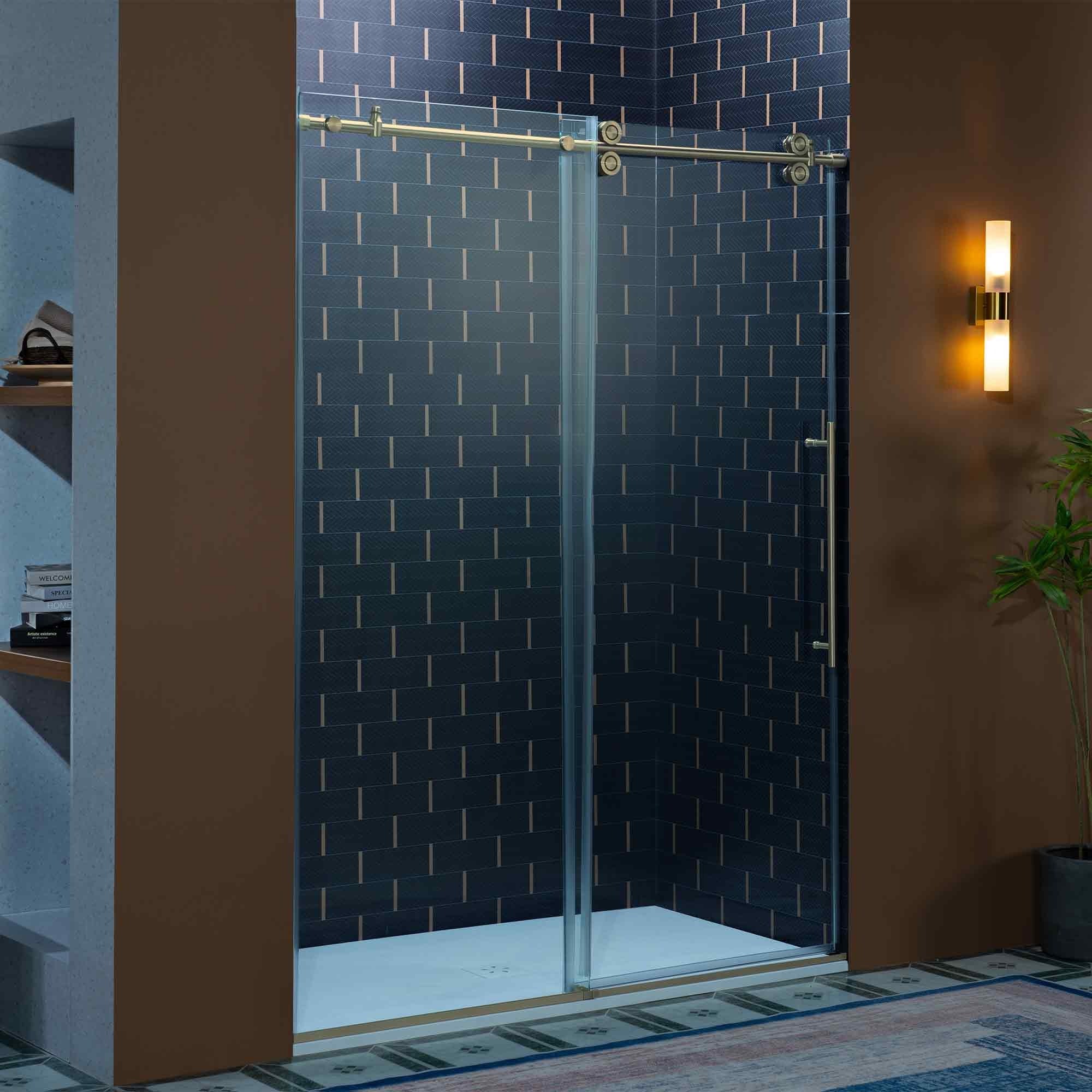 WOODBRIDGE Frameless Single Sliding Shower Door, 56-60" Width x 80"Height with 3/8"(10mm) Clear Tempered Glass, SEAZ-6080