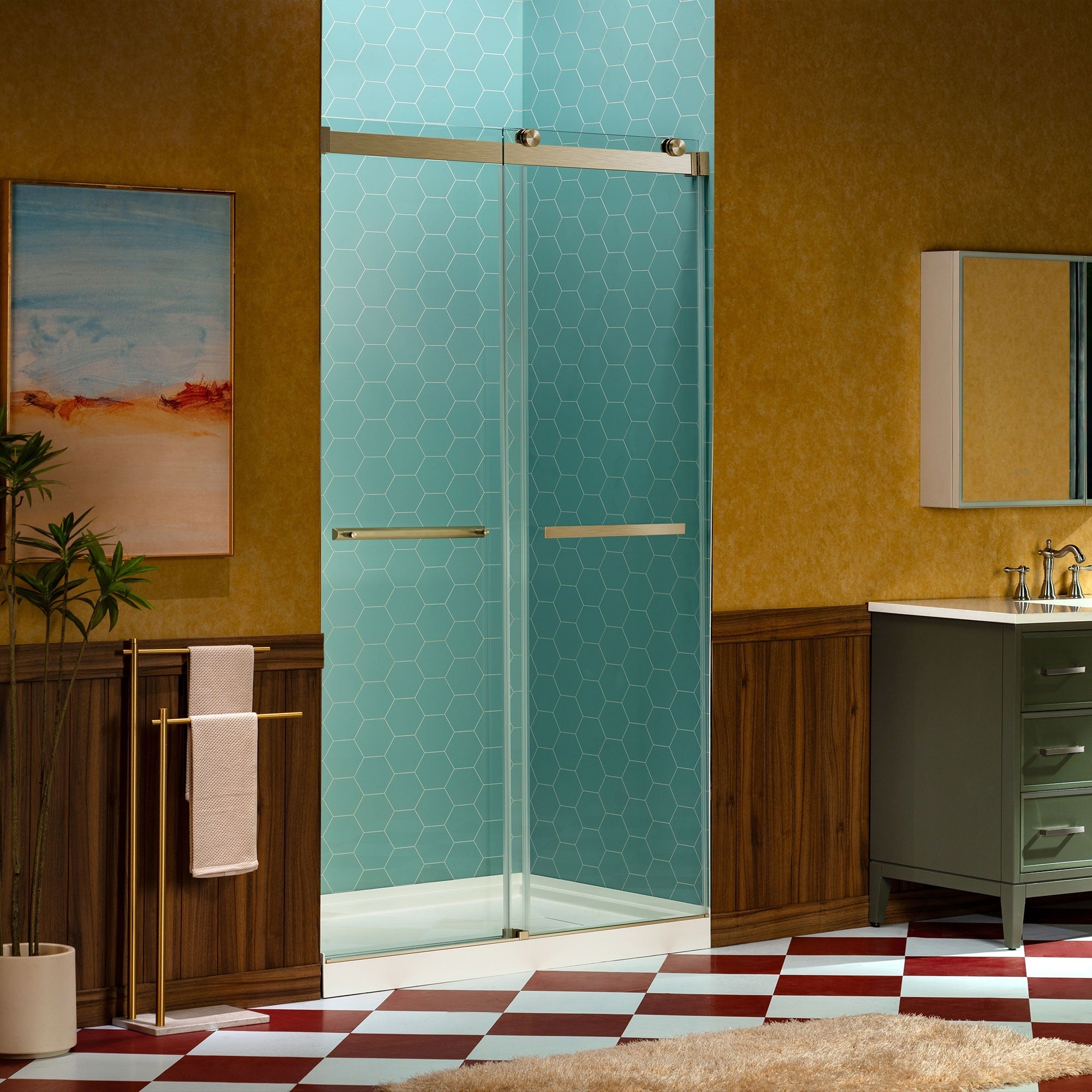 WOODBRIDGE Frameless Double Sliding Shower Door, 44-48" Width x 80"Height with 5/16"(8mm) Clear Tempered Glass, SURFK-4880
