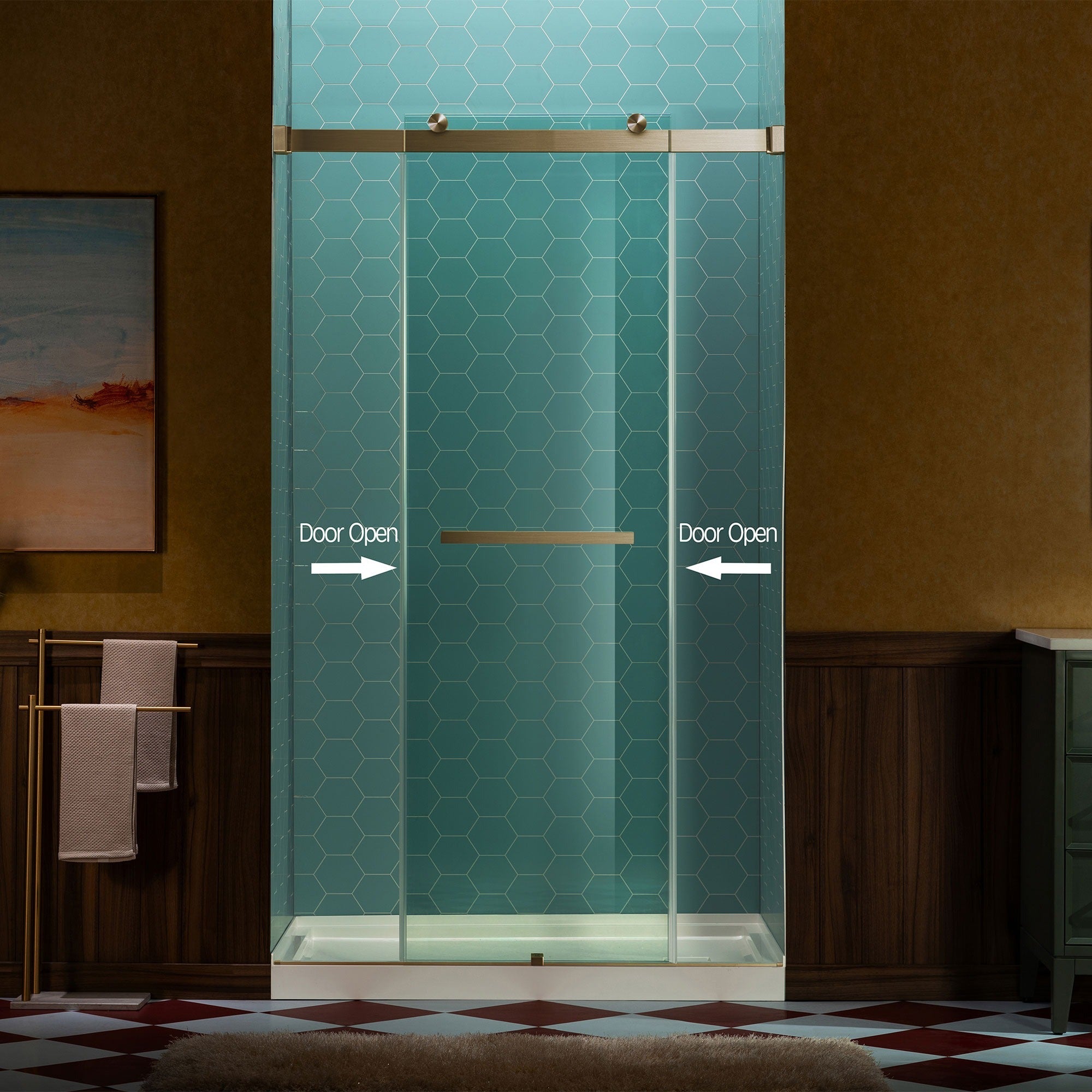 WOODBRIDGE Frameless Double Sliding Shower Door, 44-48" Width x 80"Height with 5/16"(8mm) Clear Tempered Glass, SURFK-4880