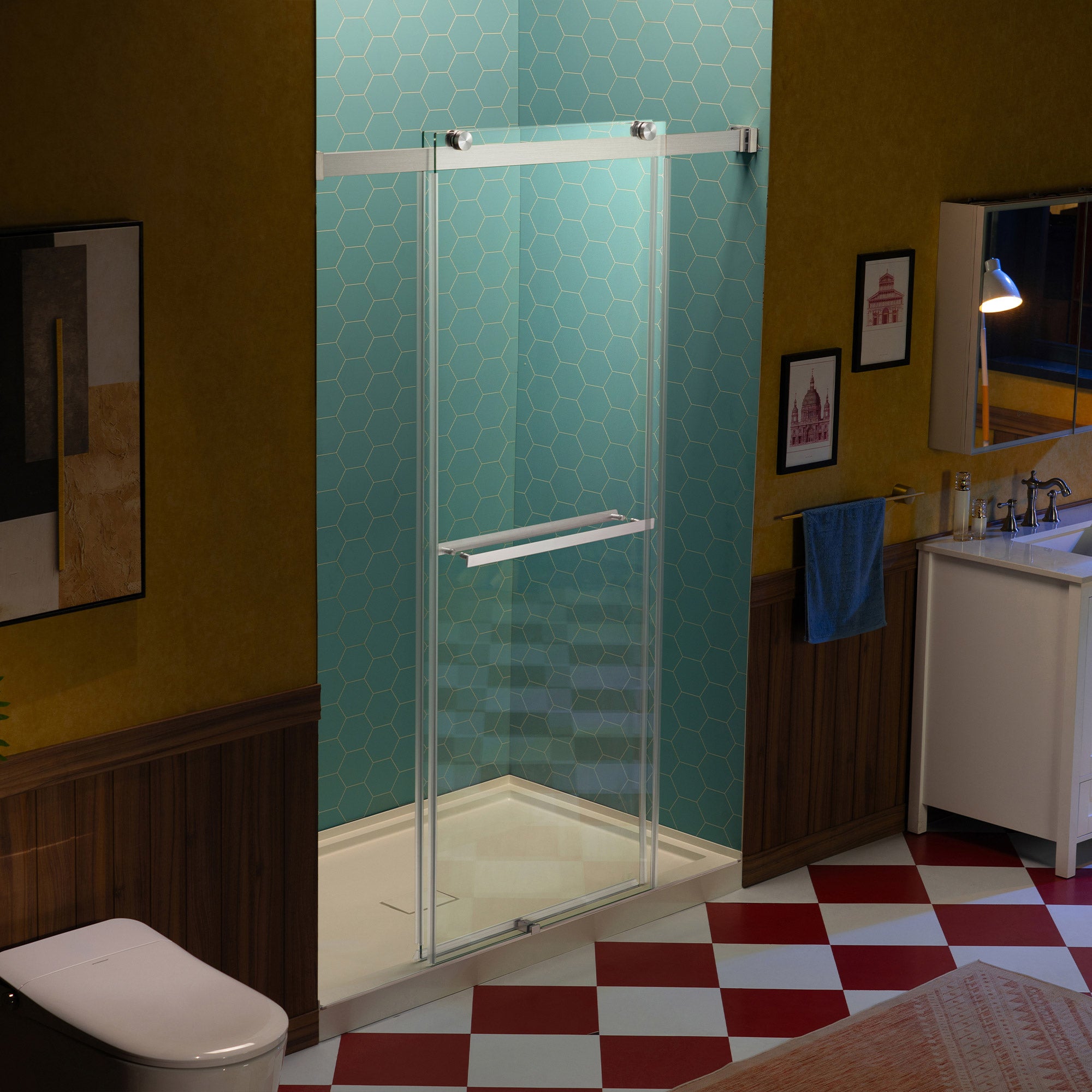 WOODBRIDGE Frameless Double Sliding Shower Door, 56-60" Width x 80"Height with 5/16"(8mm) Clear Tempered Glass