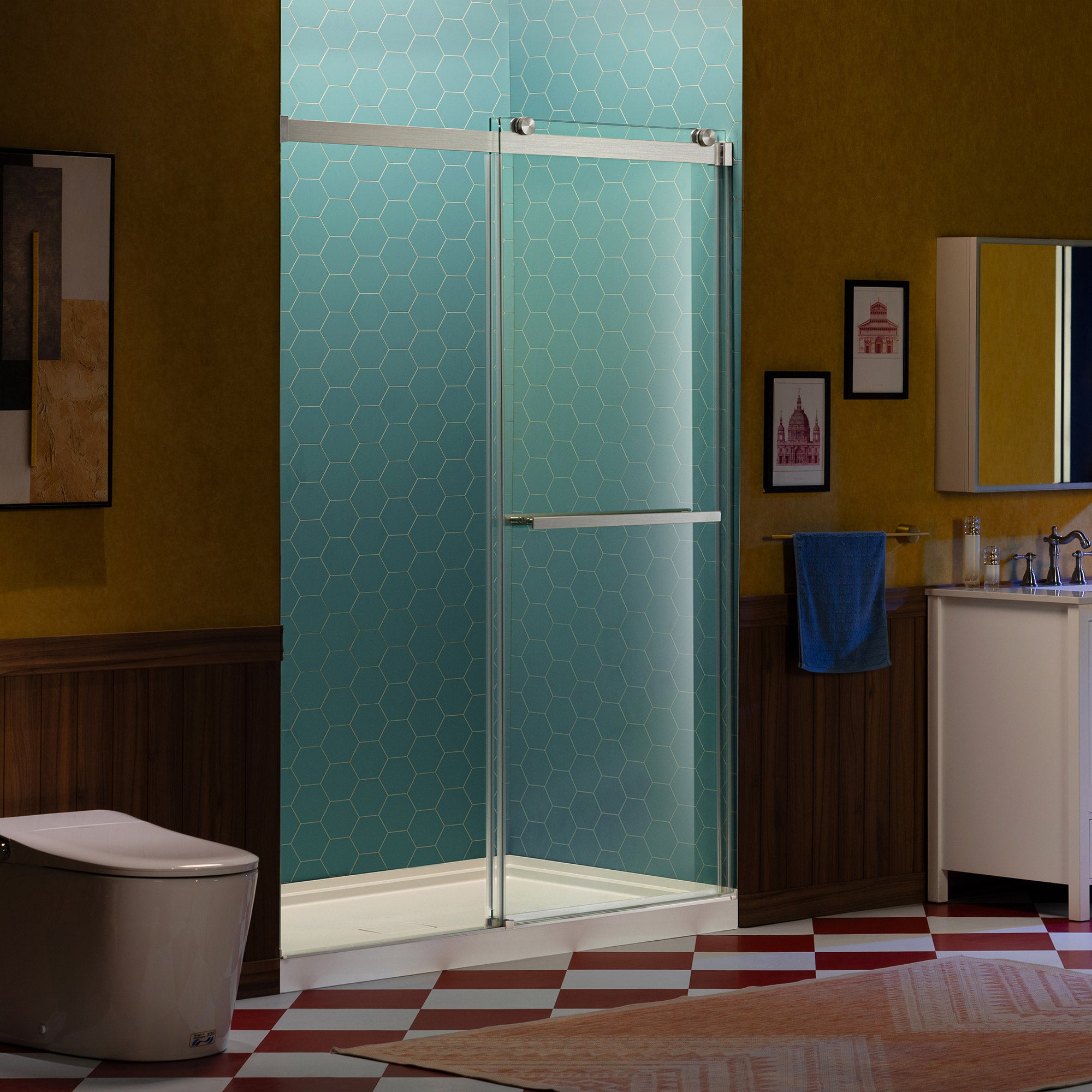 WOODBRIDGE Frameless Double Sliding Shower Door, 56-60" Width x 80"Height with 5/16"(8mm) Clear Tempered Glass