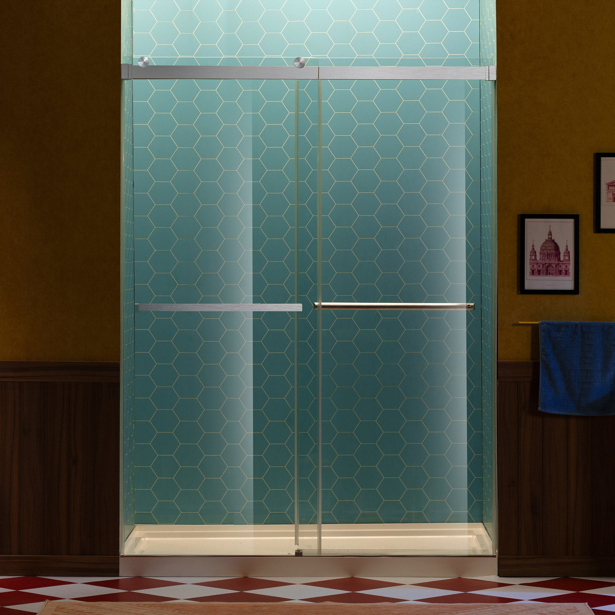 WOODBRIDGE Frameless Double Sliding Shower Door, 56-60" Width x 80"Height with 5/16"(8mm) Clear Tempered Glass