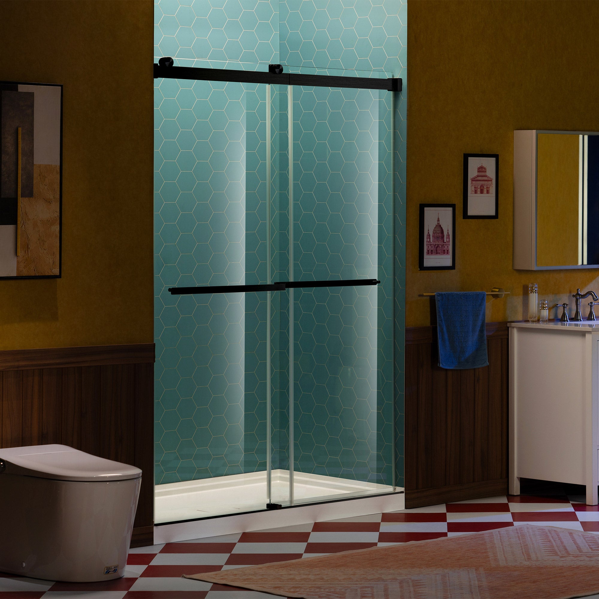 WOODBRIDGE Frameless Double Sliding Shower Door, 56-60" Width x 80"Height with 5/16"(8mm) Clear Tempered Glass