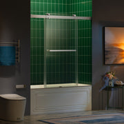 WOODBRIDGE Frameless Double Sliding Tub Door with Soft Close System, 57.5-60" Width x 62"Height with 3/8"(10mm) Clear Tempered Glass, REFT-6062