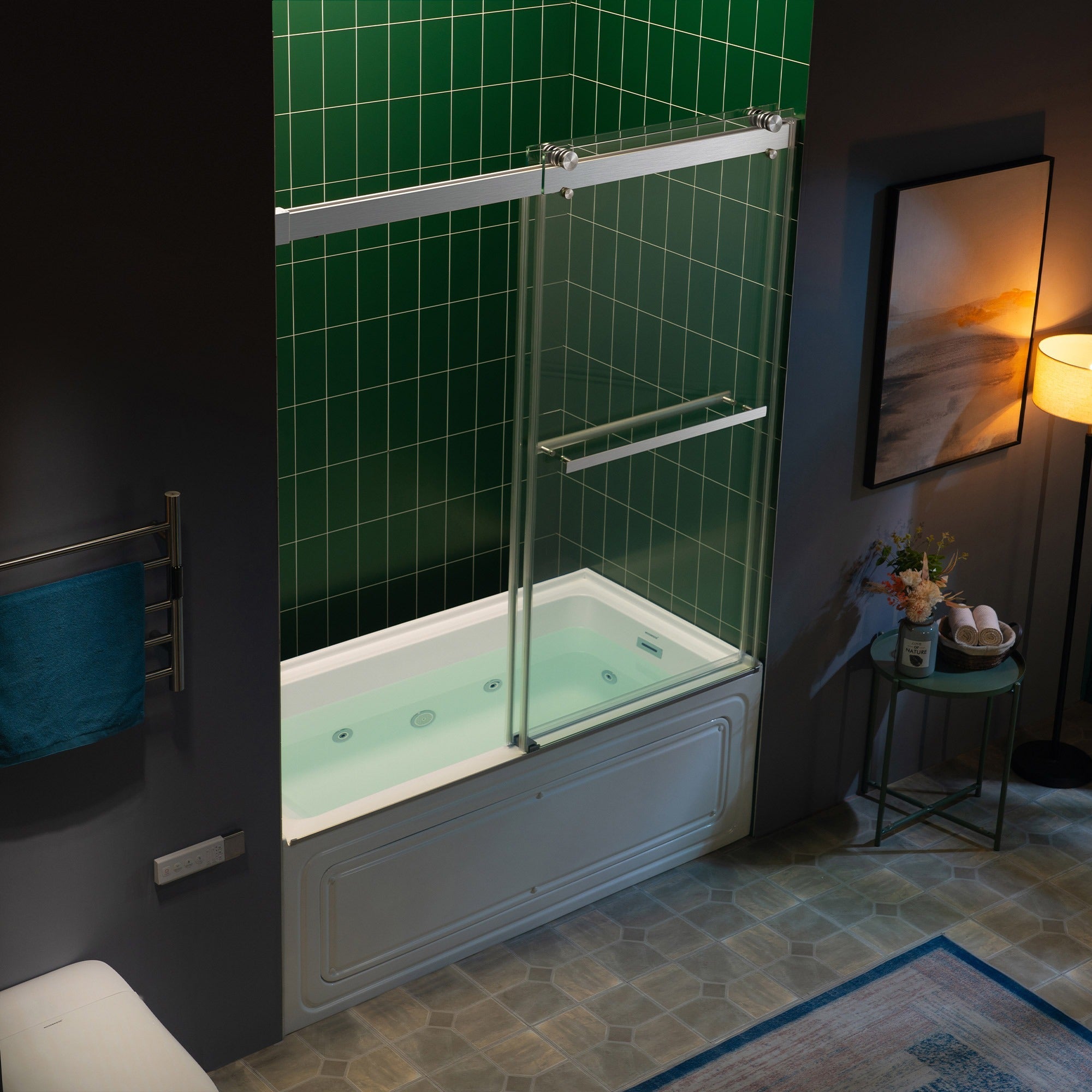 WOODBRIDGE Frameless Double Sliding Tub Door with Soft Close System, 57.5-60" Width x 62"Height with 3/8"(10mm) Clear Tempered Glass, REFT-6062