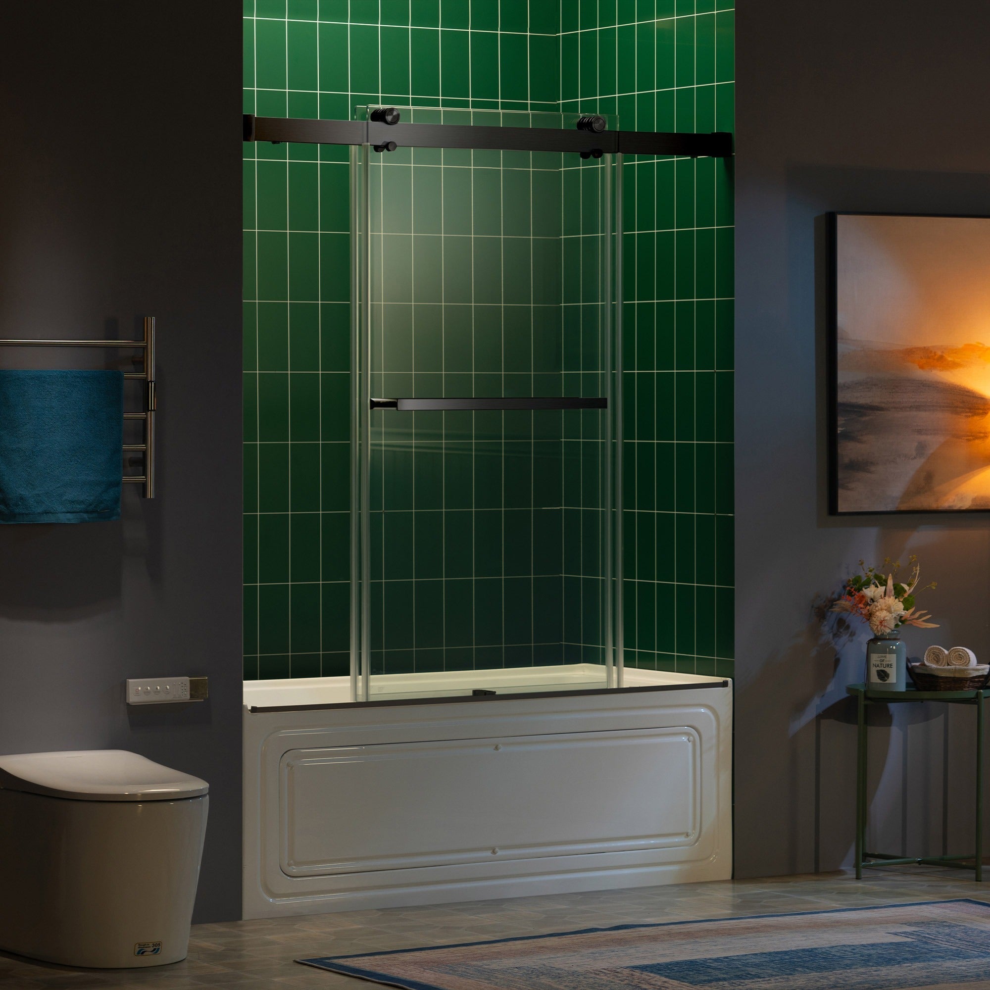 WOODBRIDGE Frameless Double Sliding Tub Door with Soft Close System, 57.5-60" Width x 62"Height with 3/8"(10mm) Clear Tempered Glass, REFT-6062