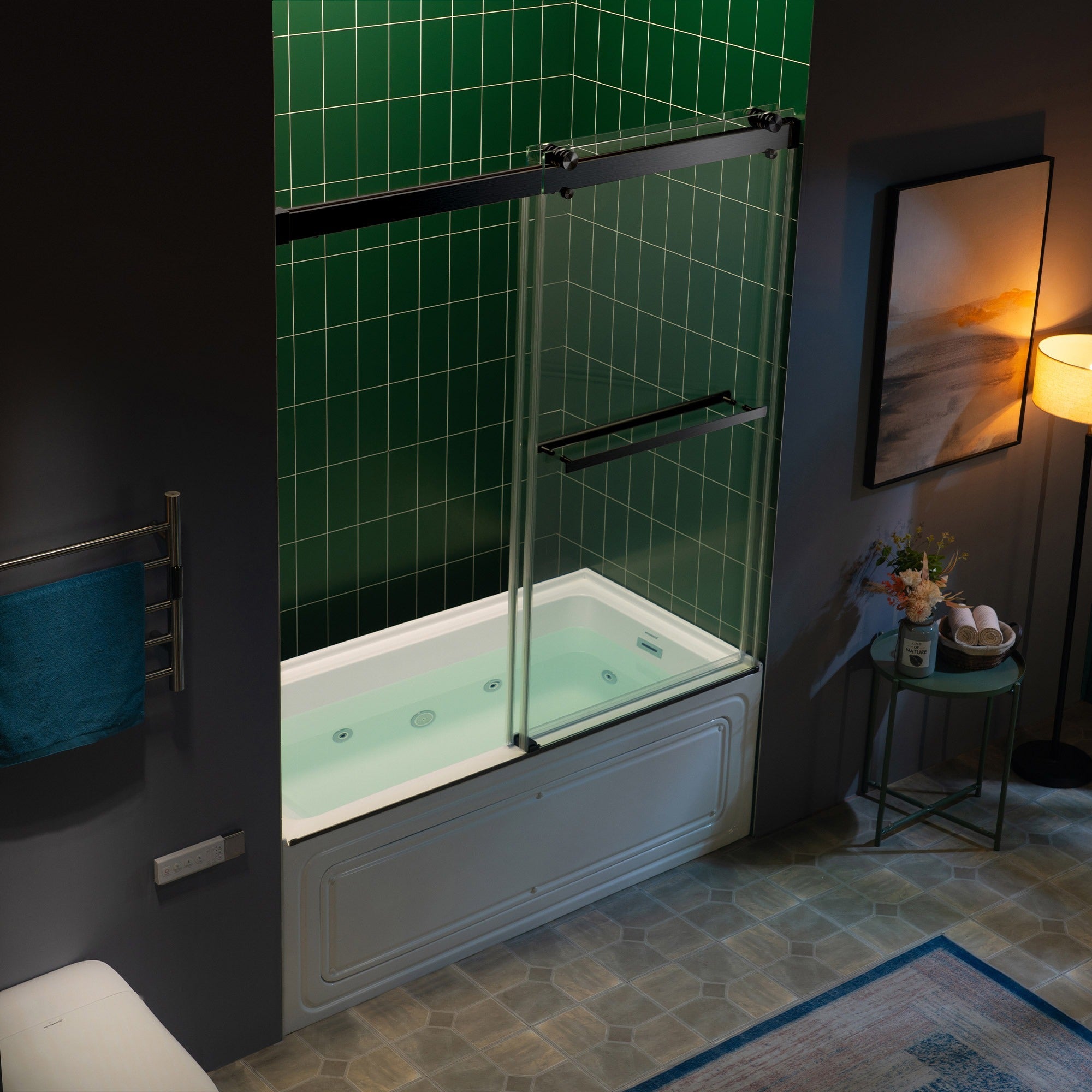 WOODBRIDGE Frameless Double Sliding Tub Door with Soft Close System, 57.5-60" Width x 62"Height with 3/8"(10mm) Clear Tempered Glass, REFT-6062