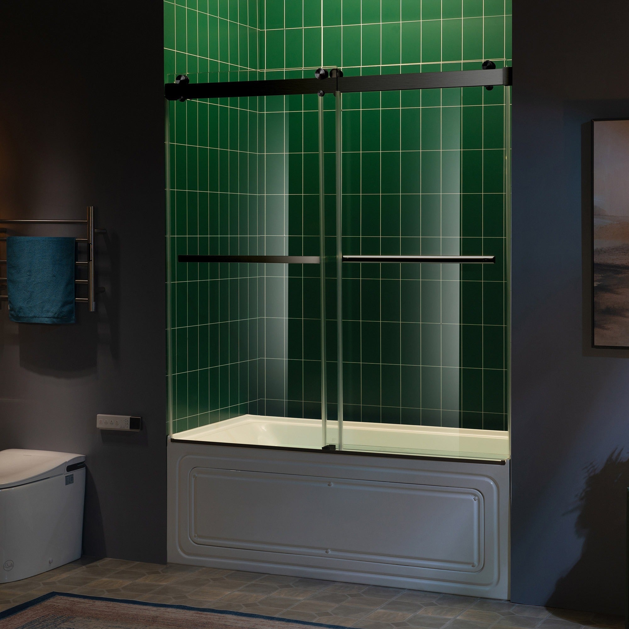 WOODBRIDGE Frameless Double Sliding Tub Door with Soft Close System, 57.5-60" Width x 62"Height with 3/8"(10mm) Clear Tempered Glass, REFT-6062