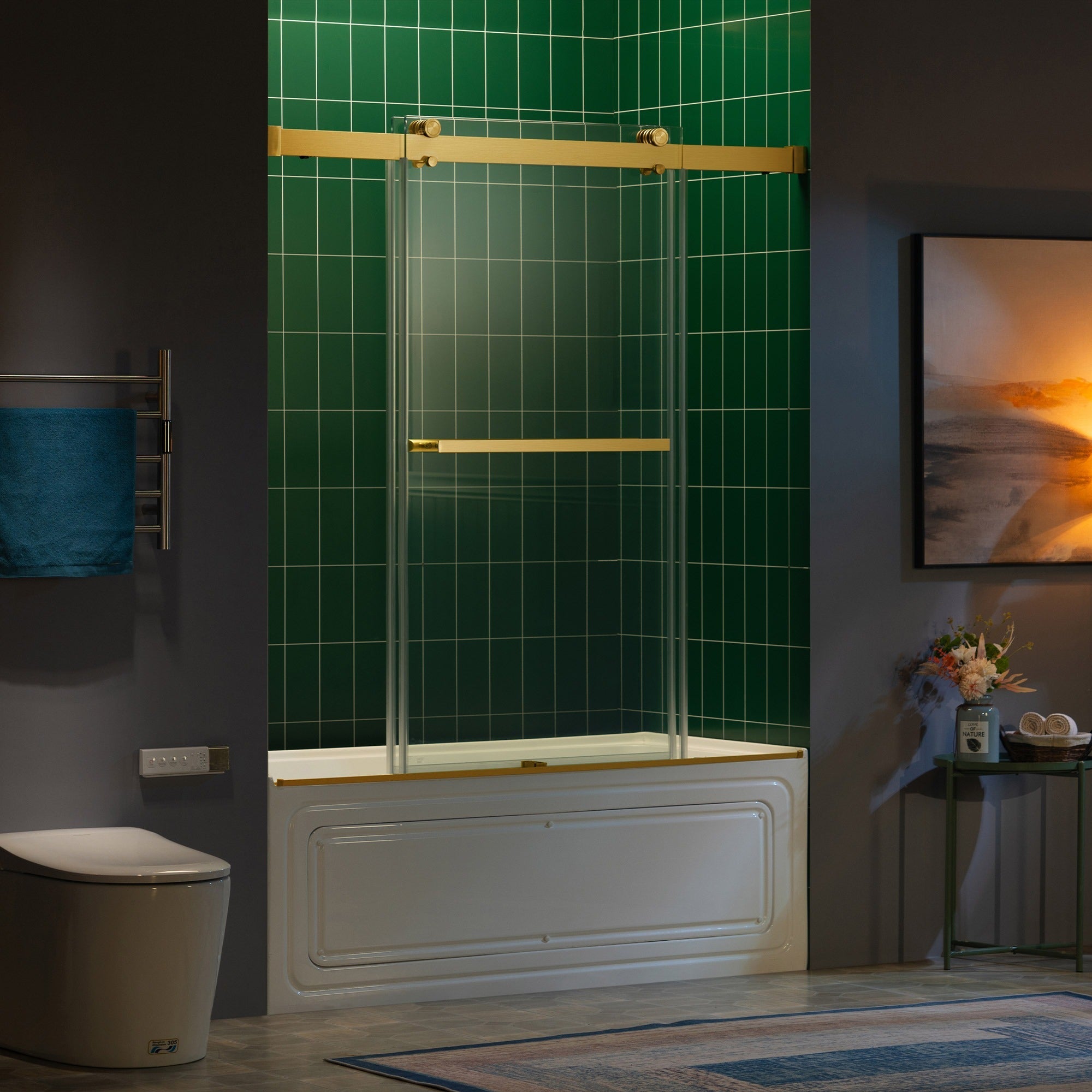 WOODBRIDGE Frameless Double Sliding Tub Door with Soft Close System, 57.5-60" Width x 62"Height with 3/8"(10mm) Clear Tempered Glass, REFT-6062
