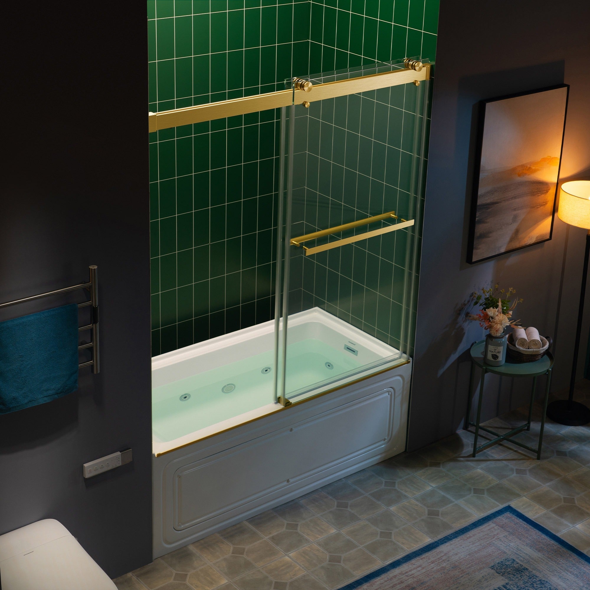 WOODBRIDGE Frameless Double Sliding Tub Door with Soft Close System, 57.5-60" Width x 62"Height with 3/8"(10mm) Clear Tempered Glass, REFT-6062