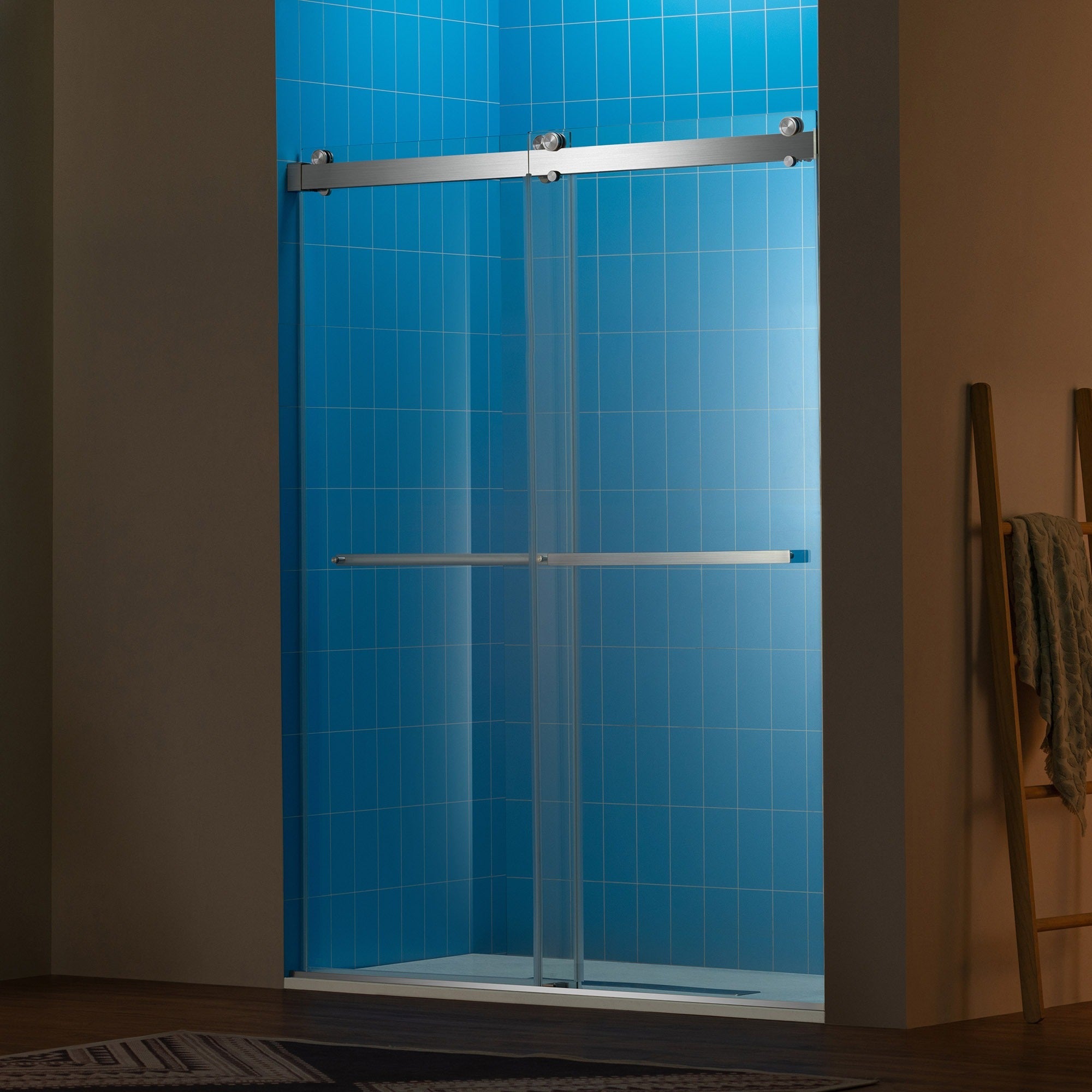 WOODBRIDGE Frameless Double Sliding Shower Door with Soft Close System, 57.5-60" Width x 80"Height with 3/8"(10mm) Clear Tempered Glass,REFT-6080