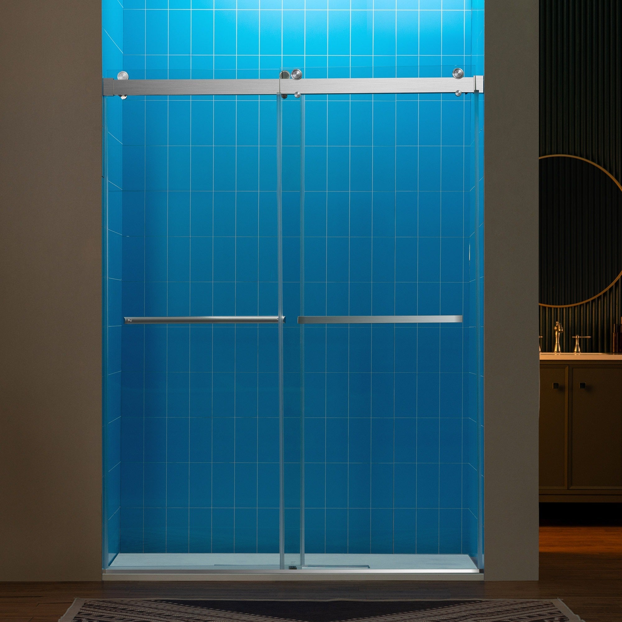 WOODBRIDGE Frameless Double Sliding Shower Door with Soft Close System, 57.5-60" Width x 80"Height with 3/8"(10mm) Clear Tempered Glass,REFT-6080