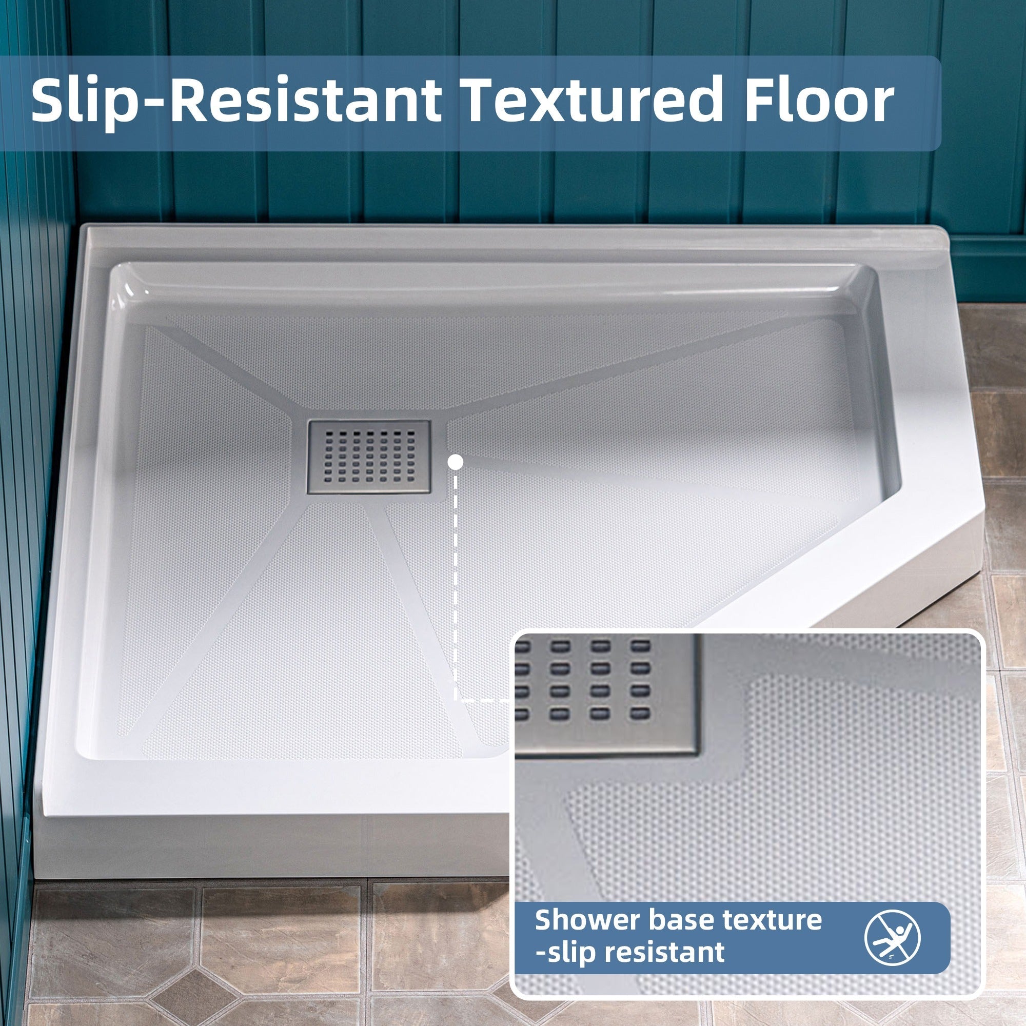 WOODBRIDGE 34 in. x 34 in. Solid Surface Neo-Angle Shower Base Pan in White with Drain Cover