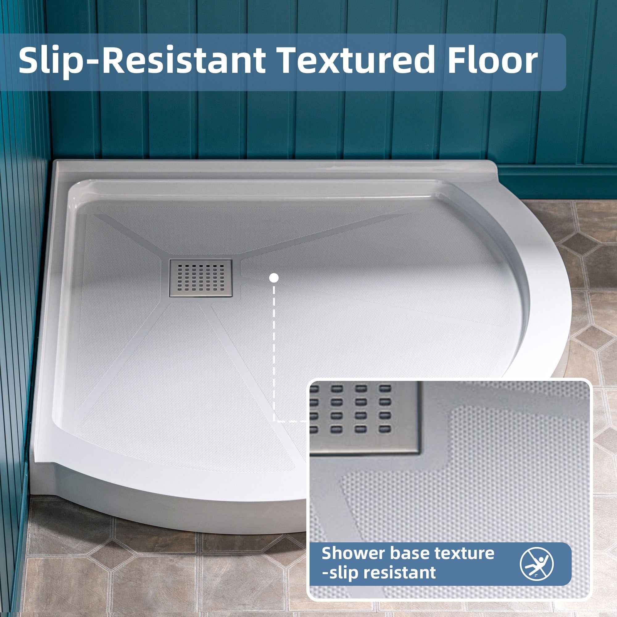 WOODBRIDGE 36 in. x 36 in. Round Corner Solid Surface Neo-Angle Shower Base Pan in White with Drain Cover