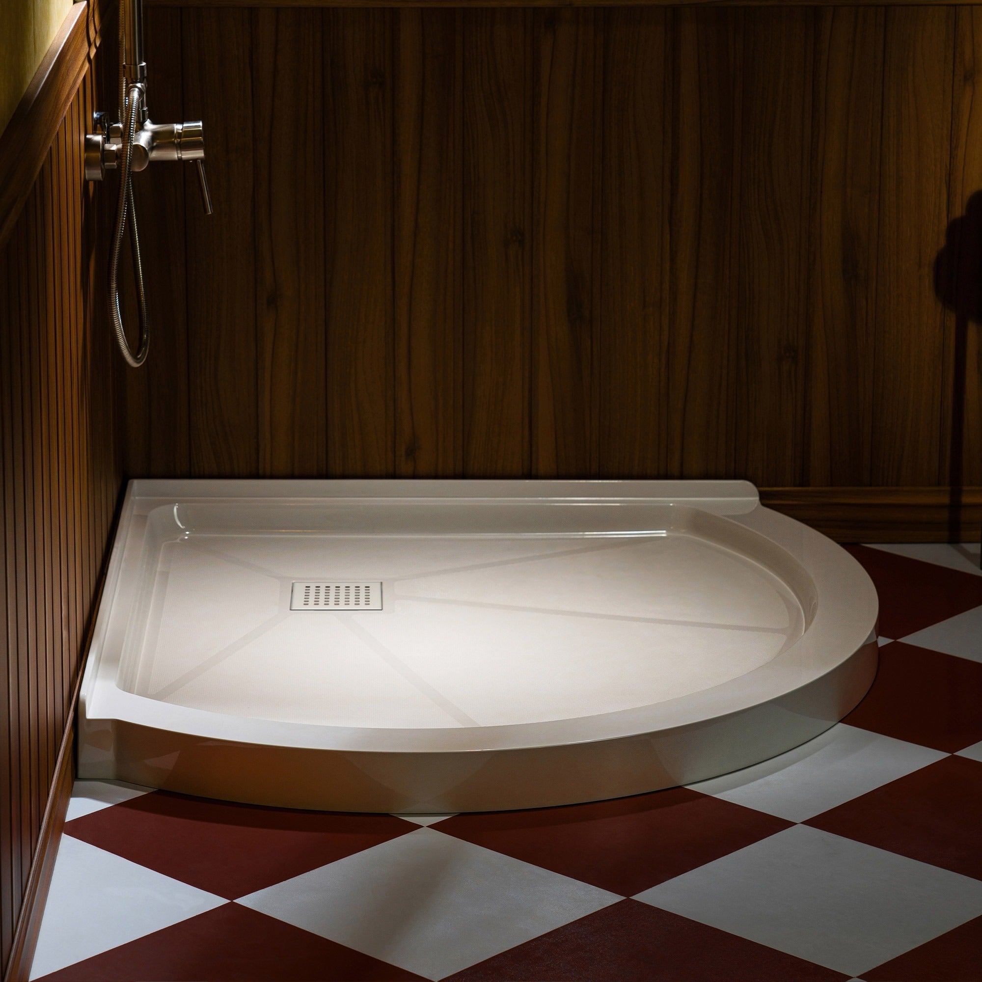 WOODBRIDGE 36 in. x 36 in. Round Corner Solid Surface Neo-Angle Shower Base Pan in White with Drain Cover