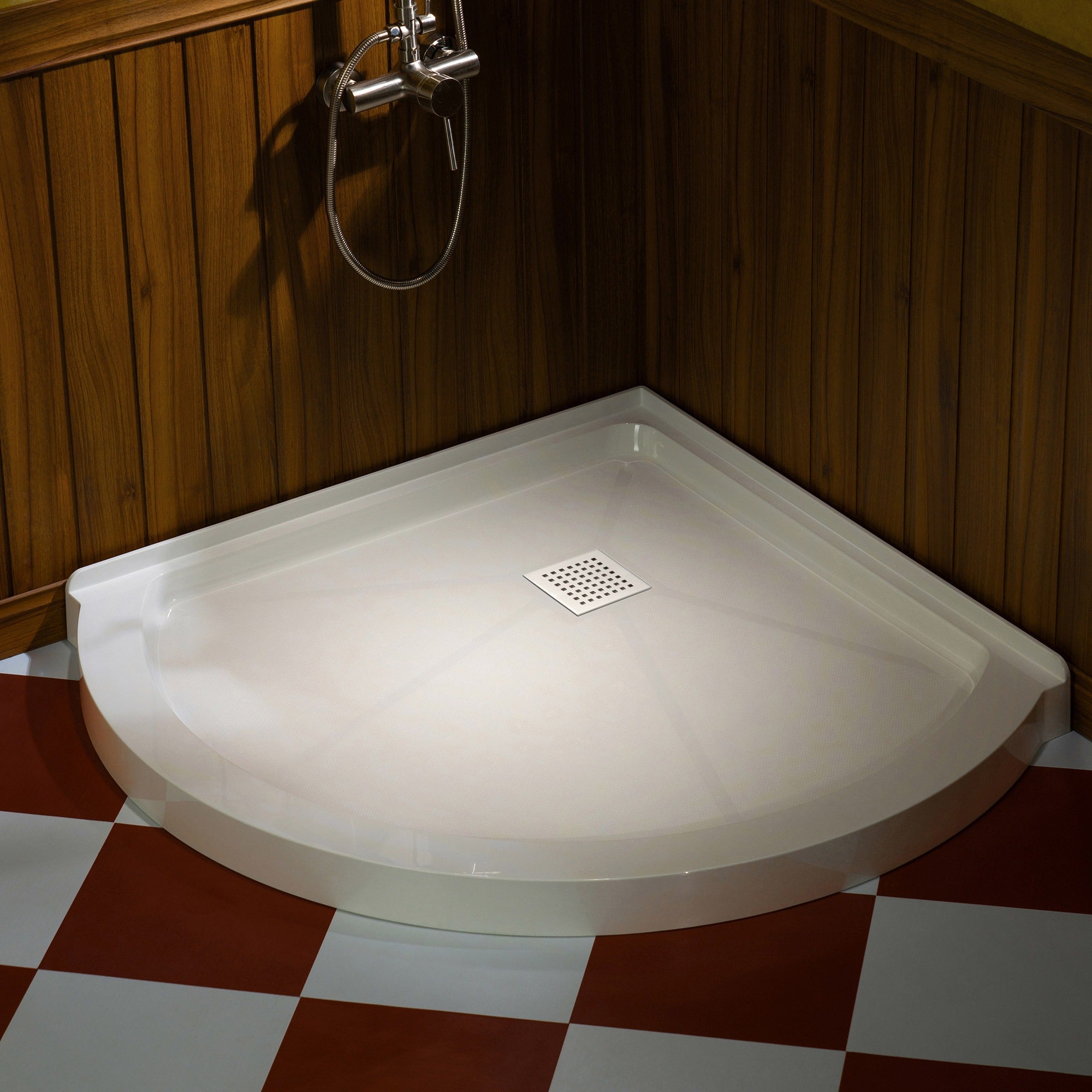 WOODBRIDGE 36 in. x 36 in. Round Corner Solid Surface Neo-Angle Shower Base Pan in White with Drain Cover