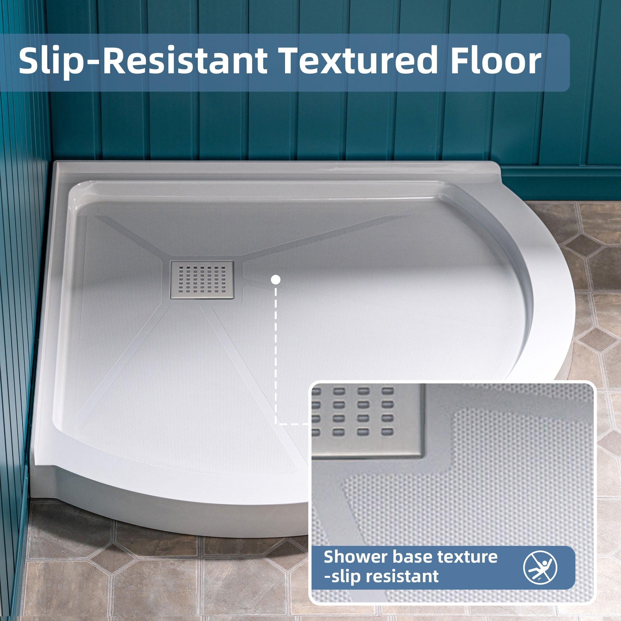 WOODBRIDGE 36 in. x 36 in. Round Corner Solid Surface Neo-Angle Shower Base Pan in White with Drain Cover