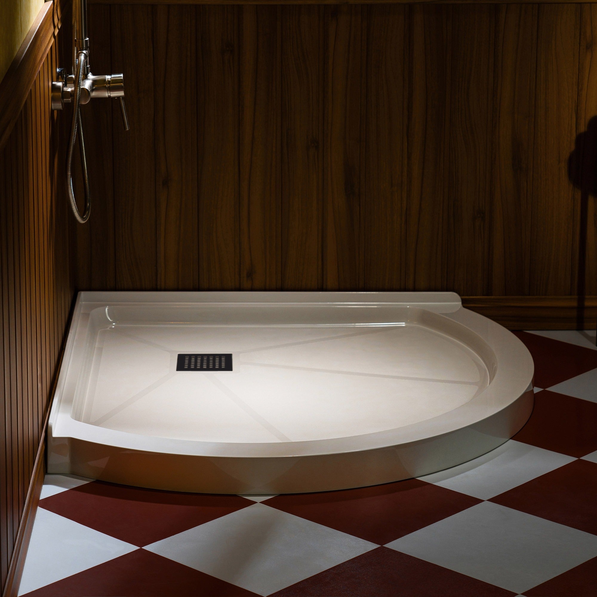 WOODBRIDGE 36 in. x 36 in. Round Corner Solid Surface Neo-Angle Shower Base Pan in White with Drain Cover