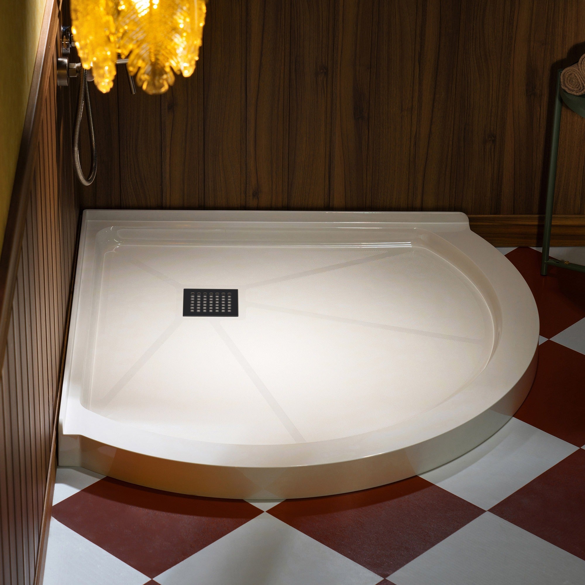 WOODBRIDGE 36 in. x 36 in. Round Corner Solid Surface Neo-Angle Shower Base Pan in White with Drain Cover