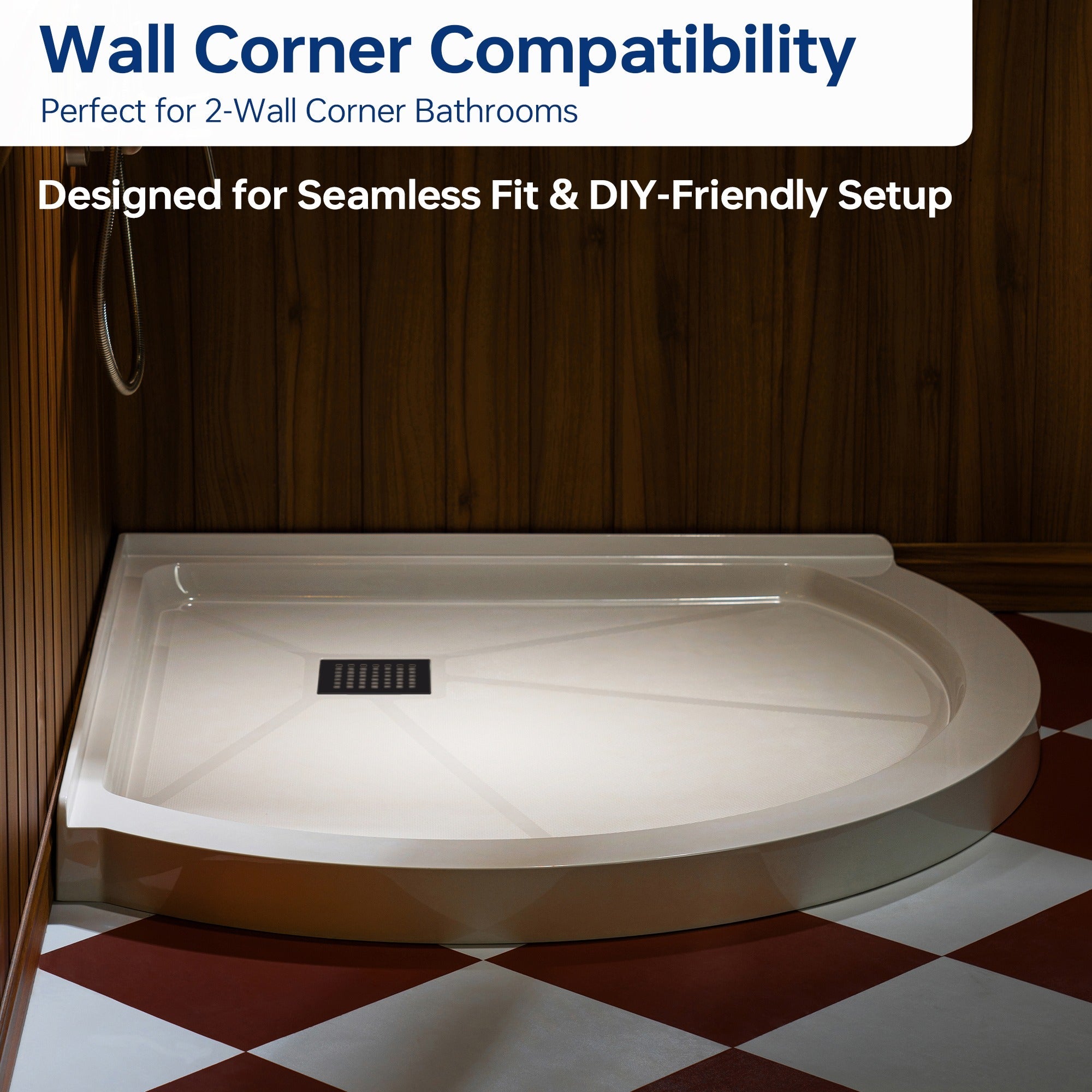 WOODBRIDGE 36 in. x 36 in. Round Corner Solid Surface Neo-Angle Shower Base Pan in White with Drain Cover