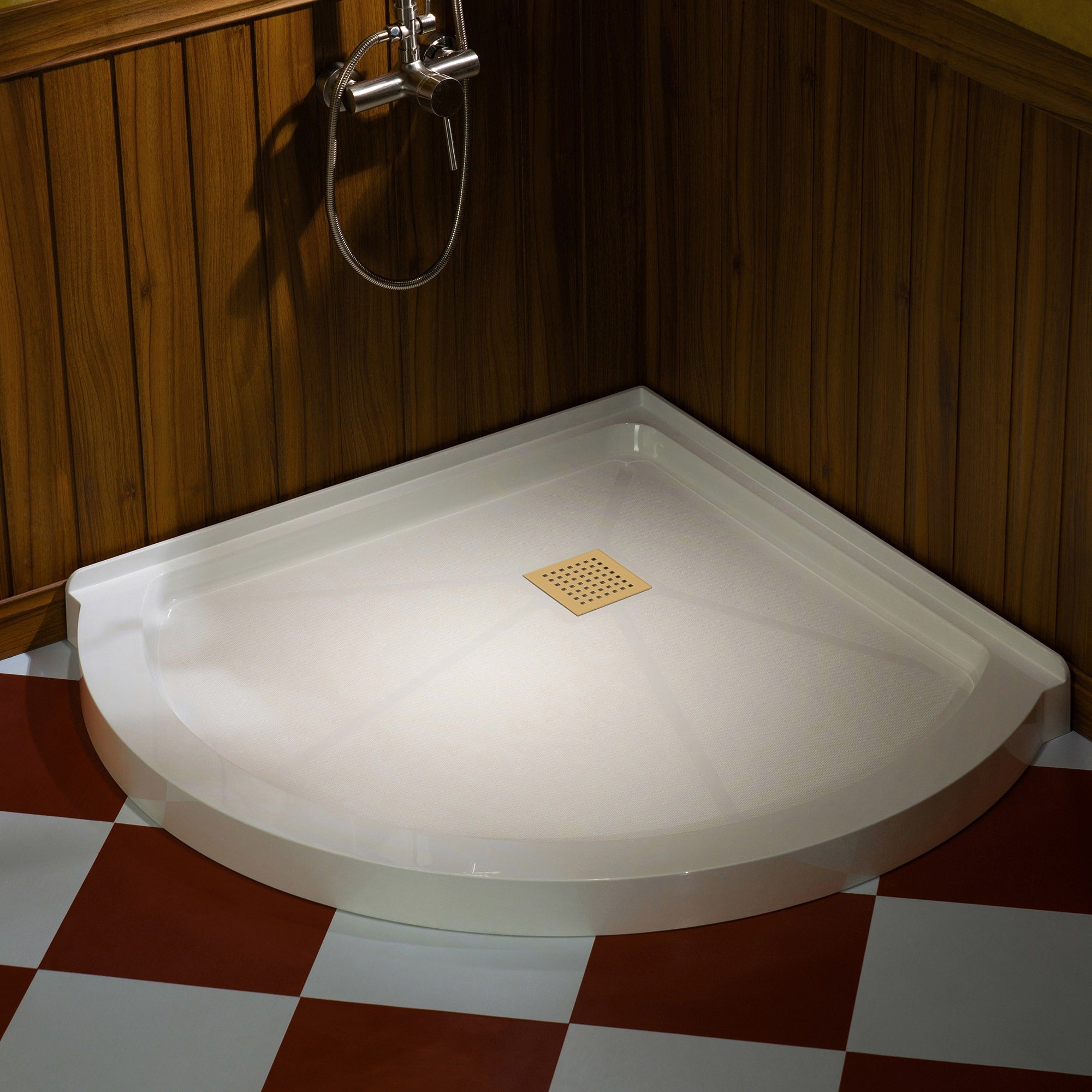 WOODBRIDGE 36 in. x 36 in. Round Corner Solid Surface Neo-Angle Shower Base Pan in White with Drain Cover
