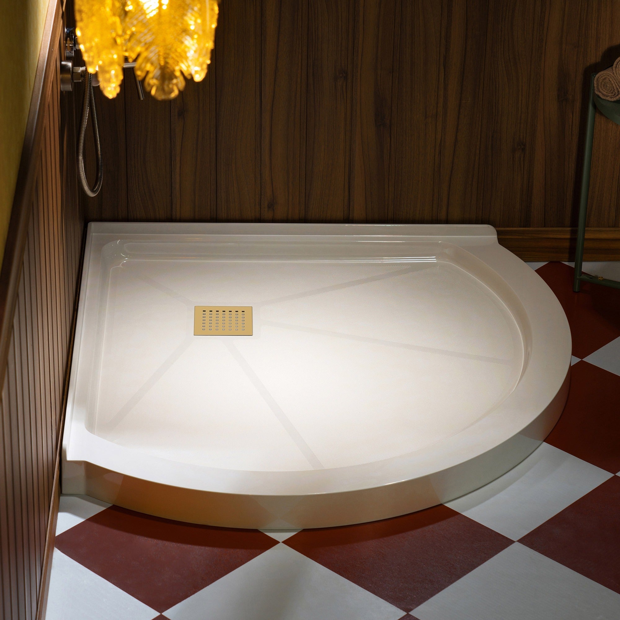 WOODBRIDGE 36 in. x 36 in. Round Corner Solid Surface Neo-Angle Shower Base Pan in White with Drain Cover