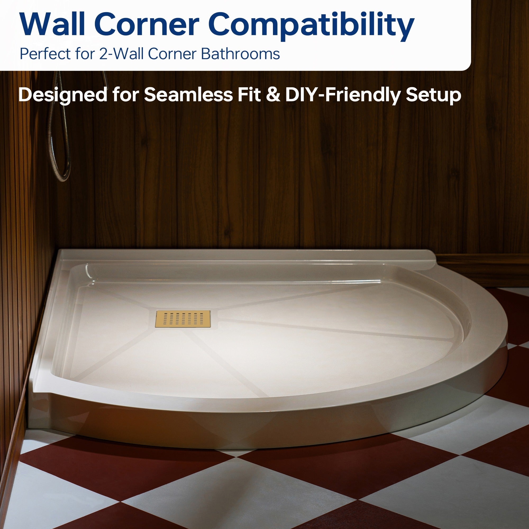 WOODBRIDGE 36 in. x 36 in. Round Corner Solid Surface Neo-Angle Shower Base Pan in White with Drain Cover