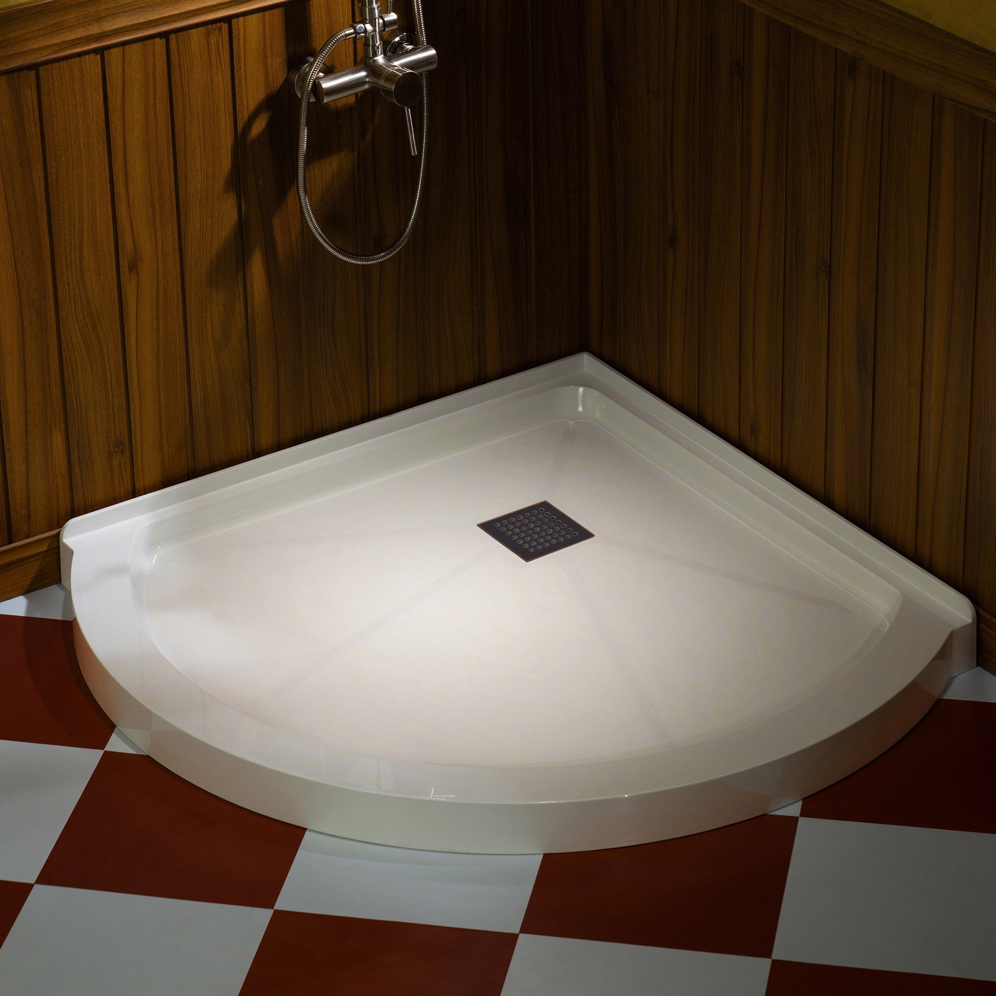 WOODBRIDGE 36 in. x 36 in. Round Corner Solid Surface Neo-Angle Shower Base Pan in White with Drain Cover