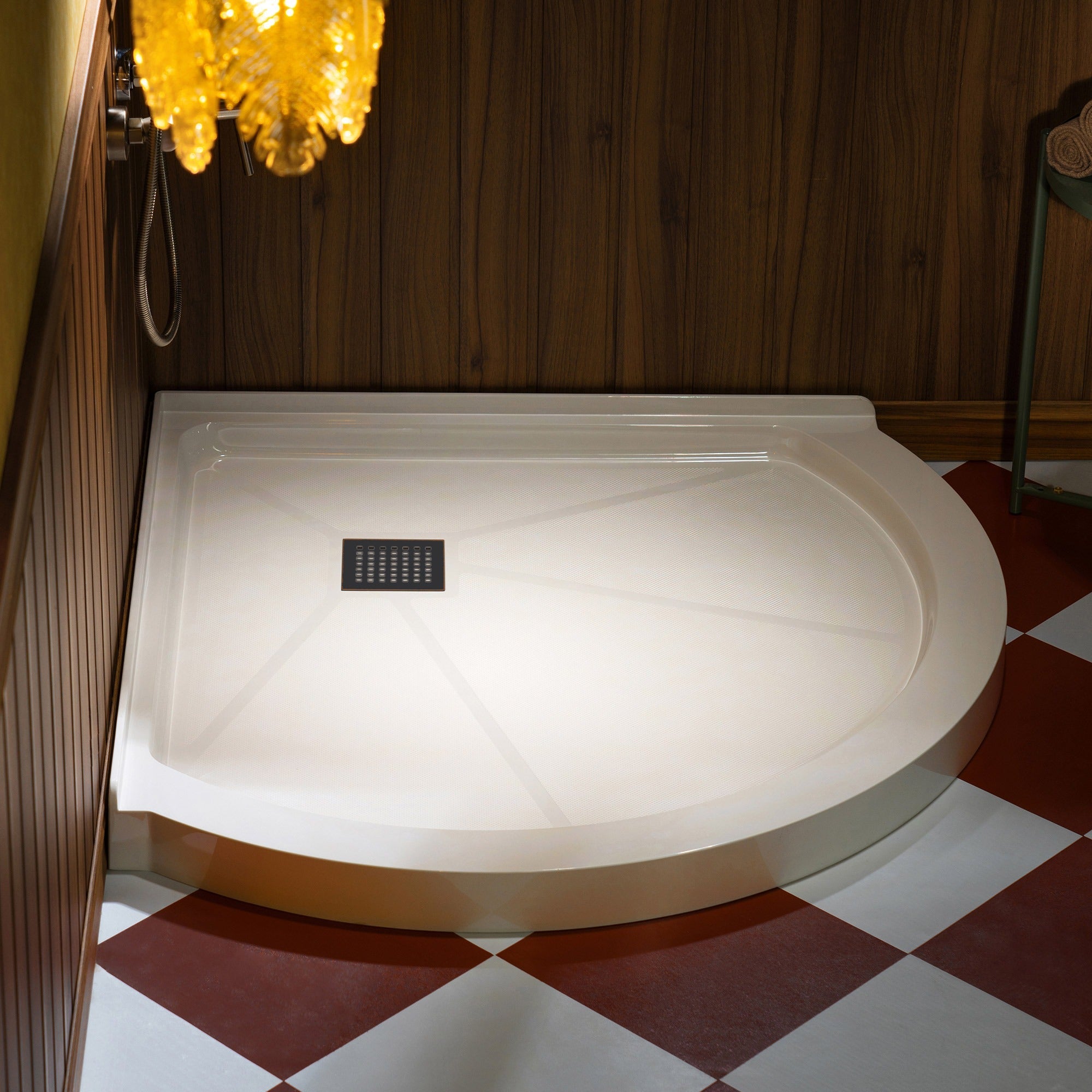 WOODBRIDGE 36 in. x 36 in. Round Corner Solid Surface Neo-Angle Shower Base Pan in White with Drain Cover