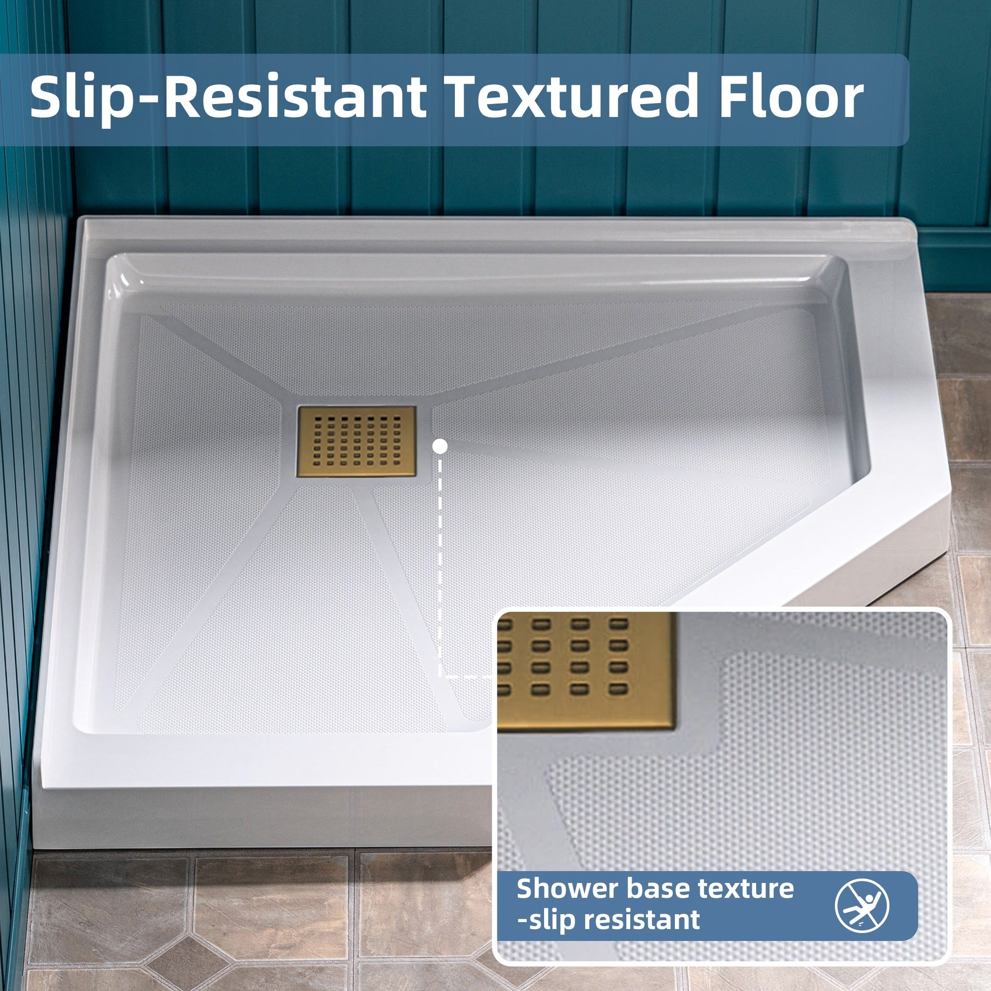 WOODBRIDGE 34 in. x 34 in. Solid Surface Neo-Angle Shower Base Pan in White with Drain Cover