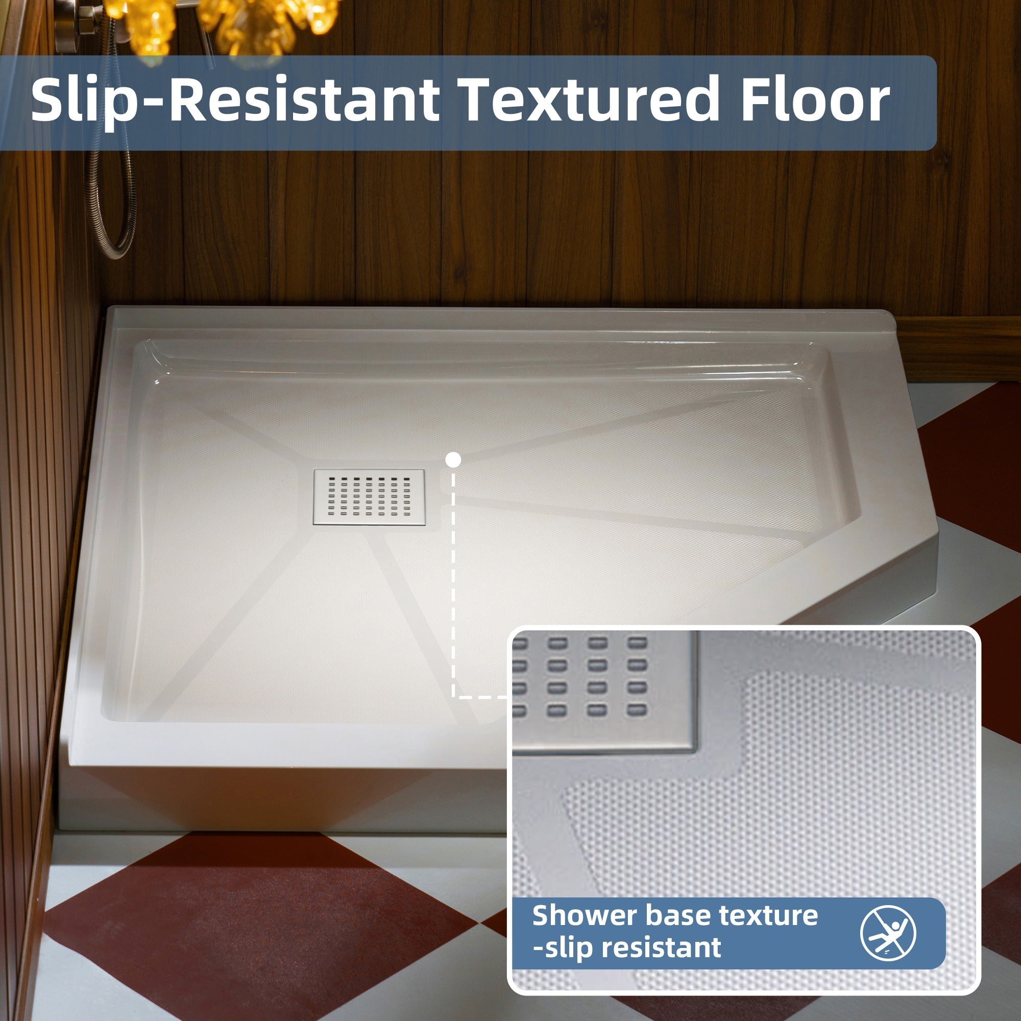 WOODBRIDGE 38 in. x 38 in. Solid Surface Neo-Angle Shower Base Pan in White with Drain Cover