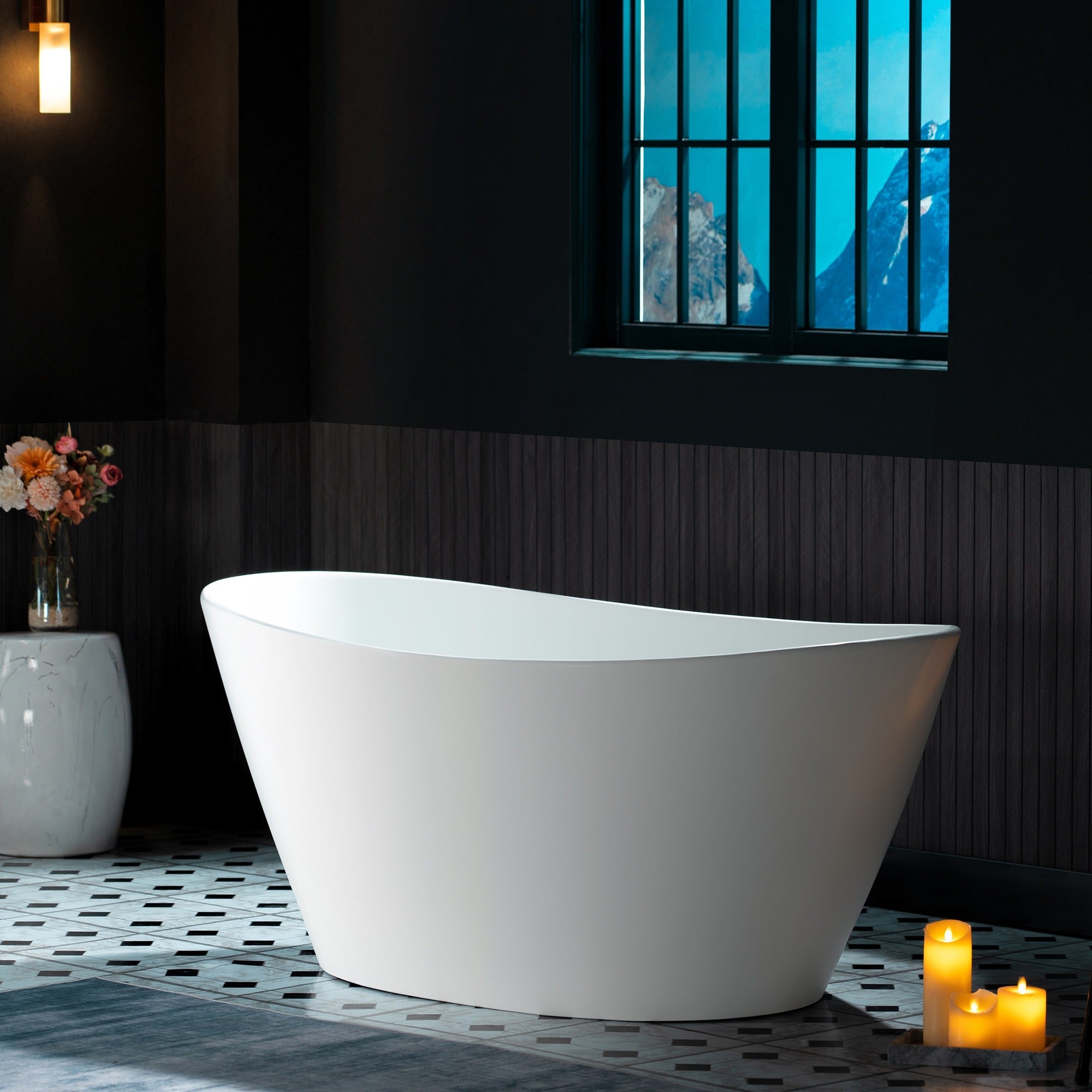 WOODBRIDGE EST0606 59" x 33-1/2" Solid Surface Stone Resin Freestanding Bathtub – Matte White