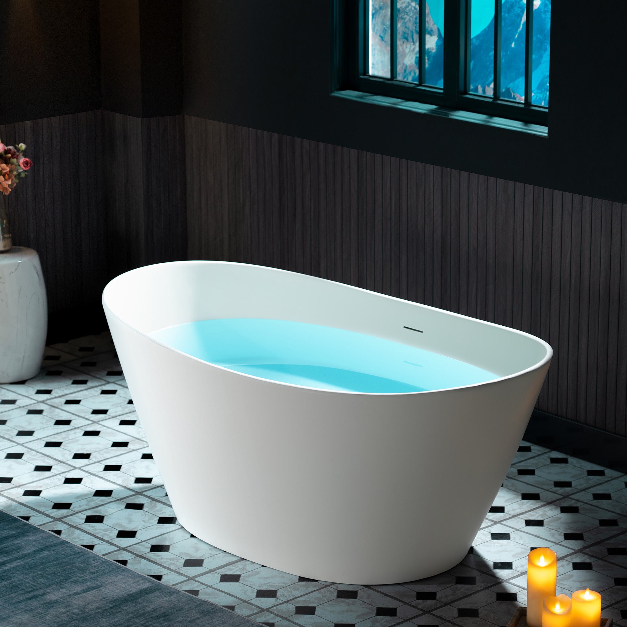 WOODBRIDGE EST0606 59" x 33-1/2" Solid Surface Stone Resin Freestanding Bathtub – Matte White