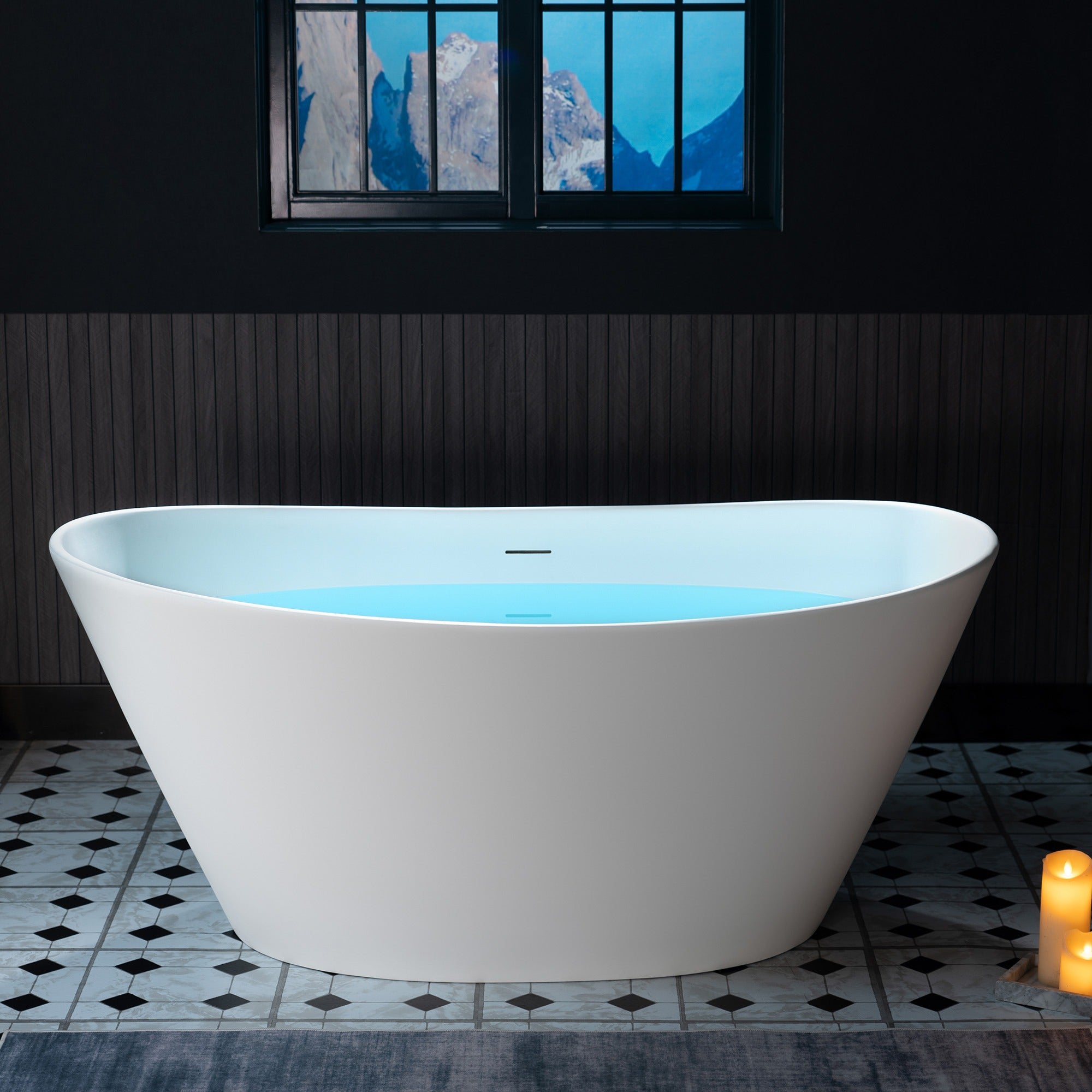 WOODBRIDGE EST0606 59" x 33-1/2" Solid Surface Stone Resin Freestanding Bathtub – Matte White