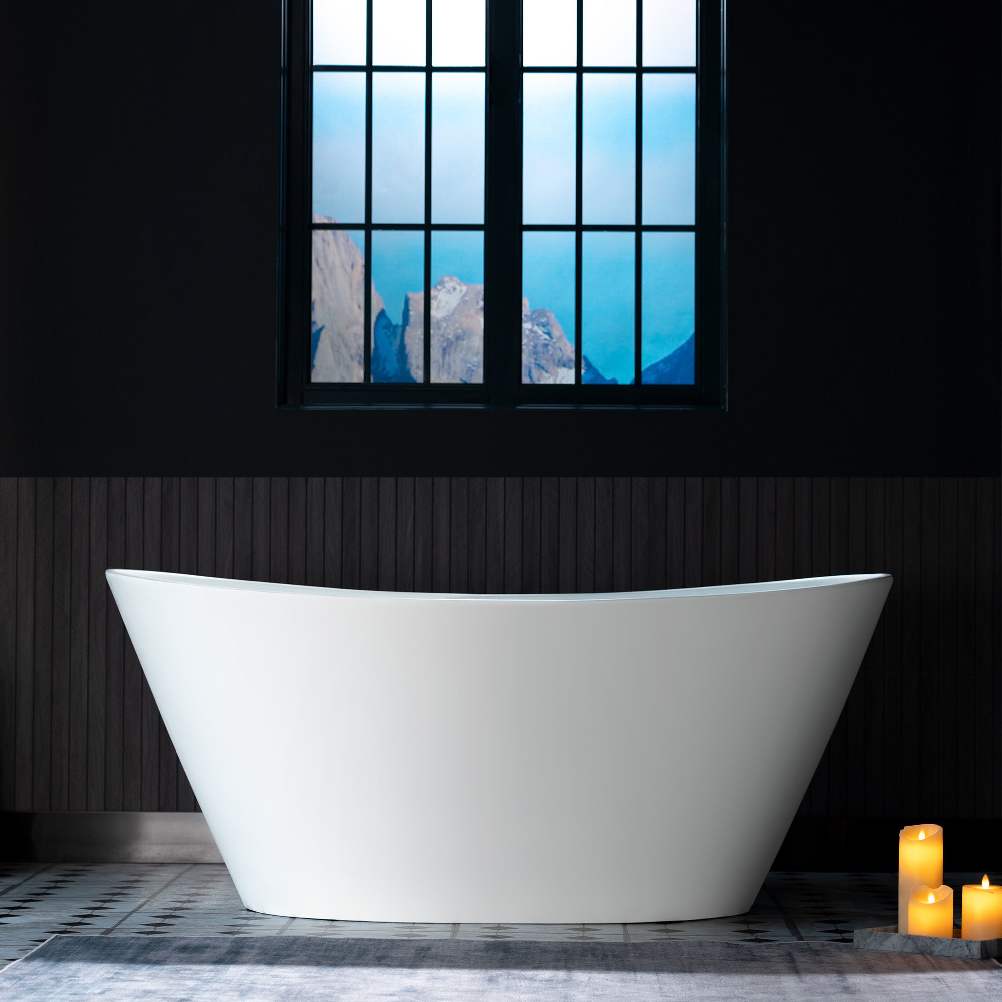 WOODBRIDGE EST0606 59" x 33-1/2" Solid Surface Stone Resin Freestanding Bathtub – Matte White