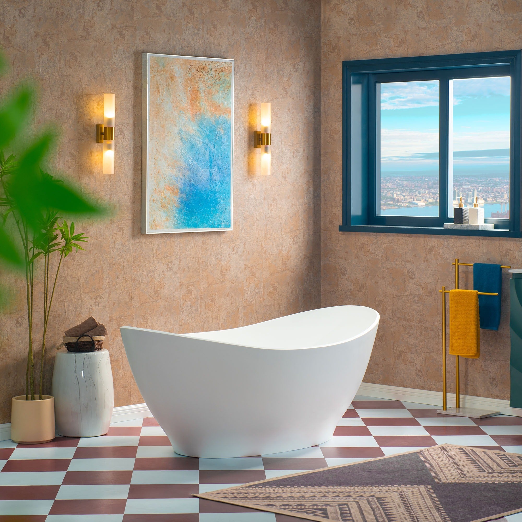 WOODBRIDGE 66-7/8" L x 31-1/2" W Luxury Contemporary Solid Surface Stone Resin Freestanding Bathtub in Matte White