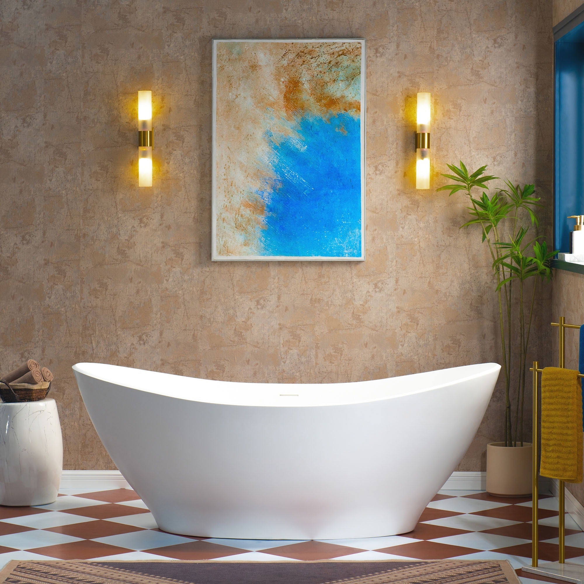 WOODBRIDGE 66-7/8" L x 31-1/2" W Luxury Contemporary Solid Surface Stone Resin Freestanding Bathtub in Matte White