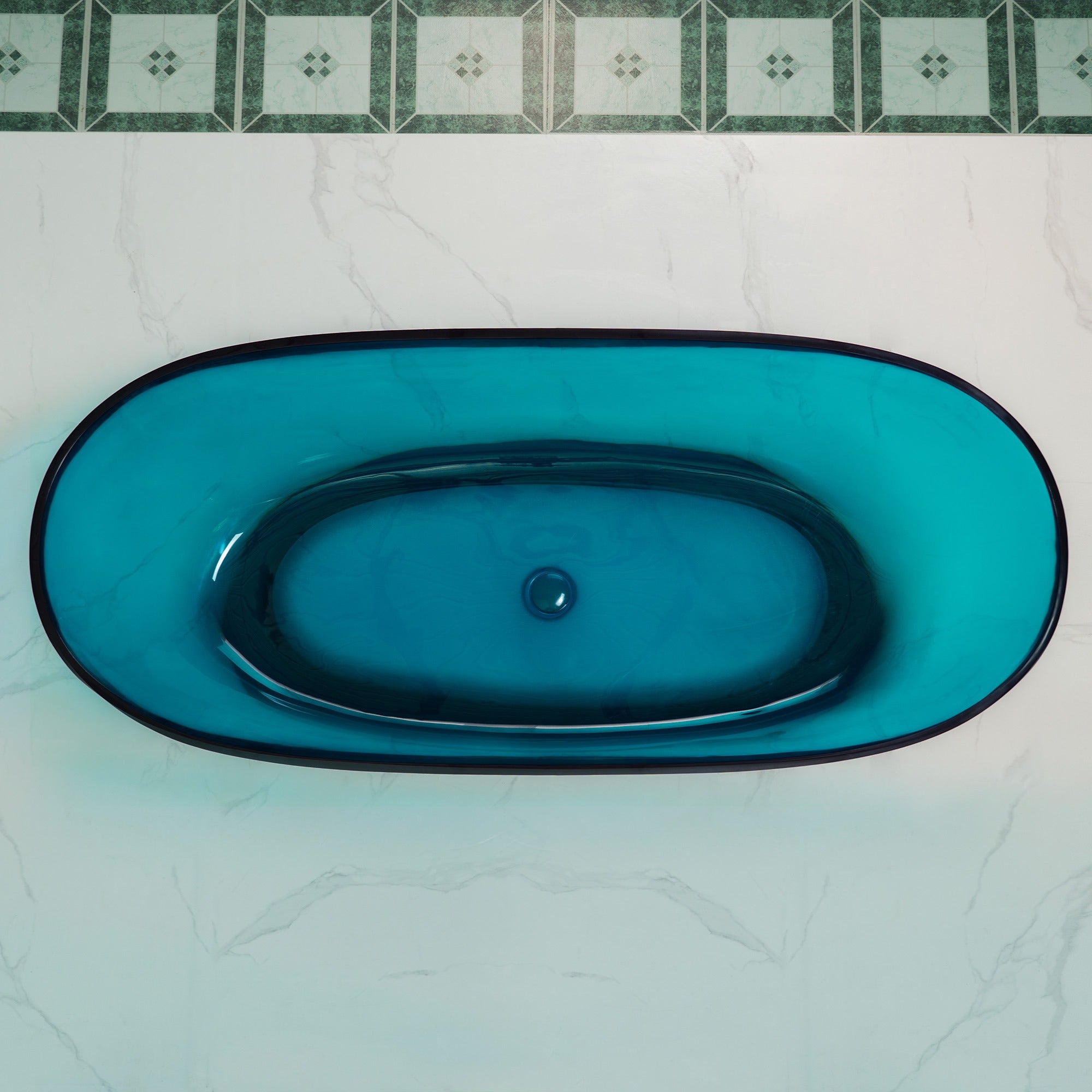WOODBRIDGE 63" L x 28-3/8" W Transparent Blue Solid Surface Stone Resin Freestanding Bathtub in Blue